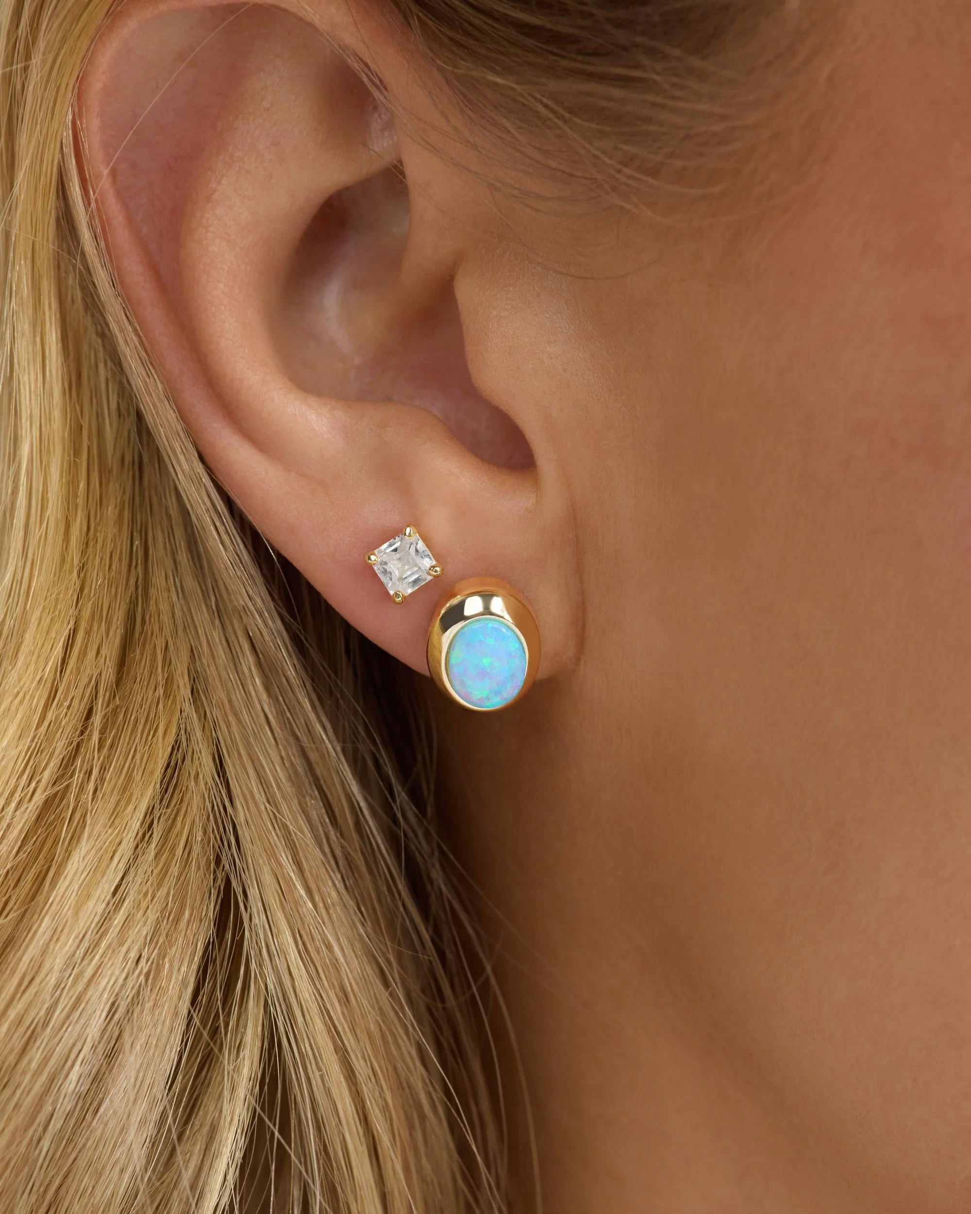 She's a Boss Studs 8mm - Gold|Blue Opal - Image 2