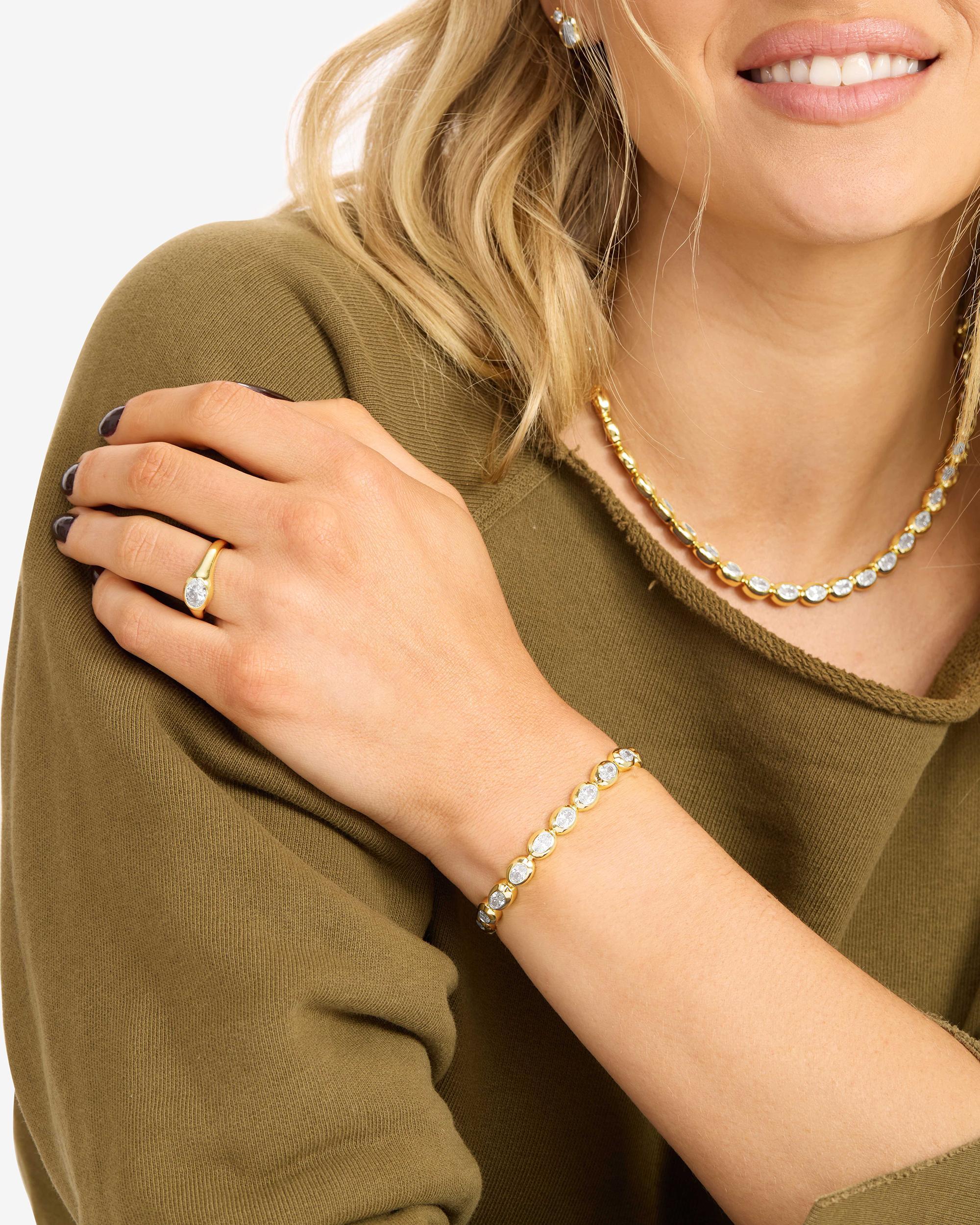 She's a Boss Tennis Bracelet 4mm - Gold|White Diamondettes - Image 3