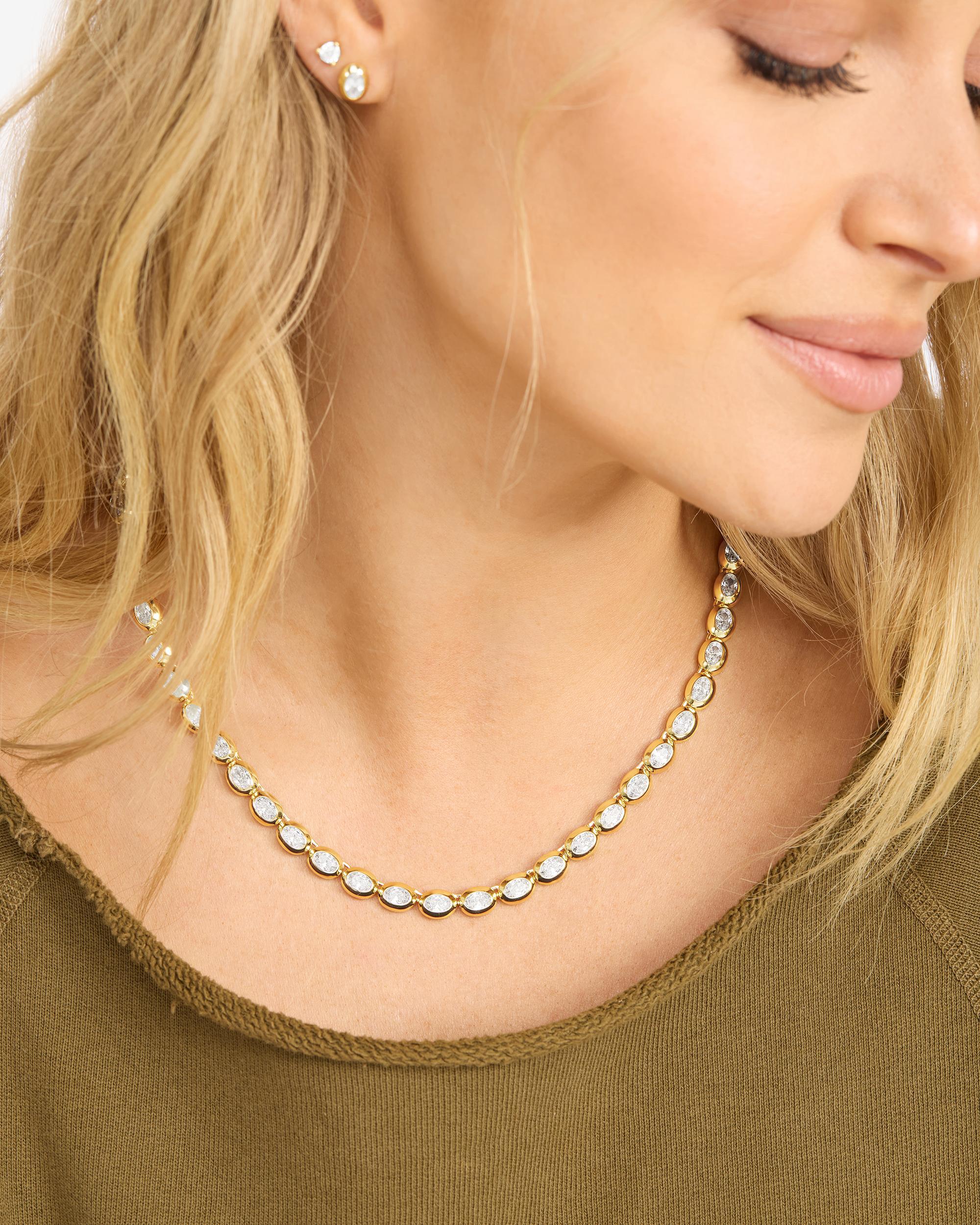 She's a Boss Tennis Necklace 4mm - Gold|White Diamondettes - Image 3