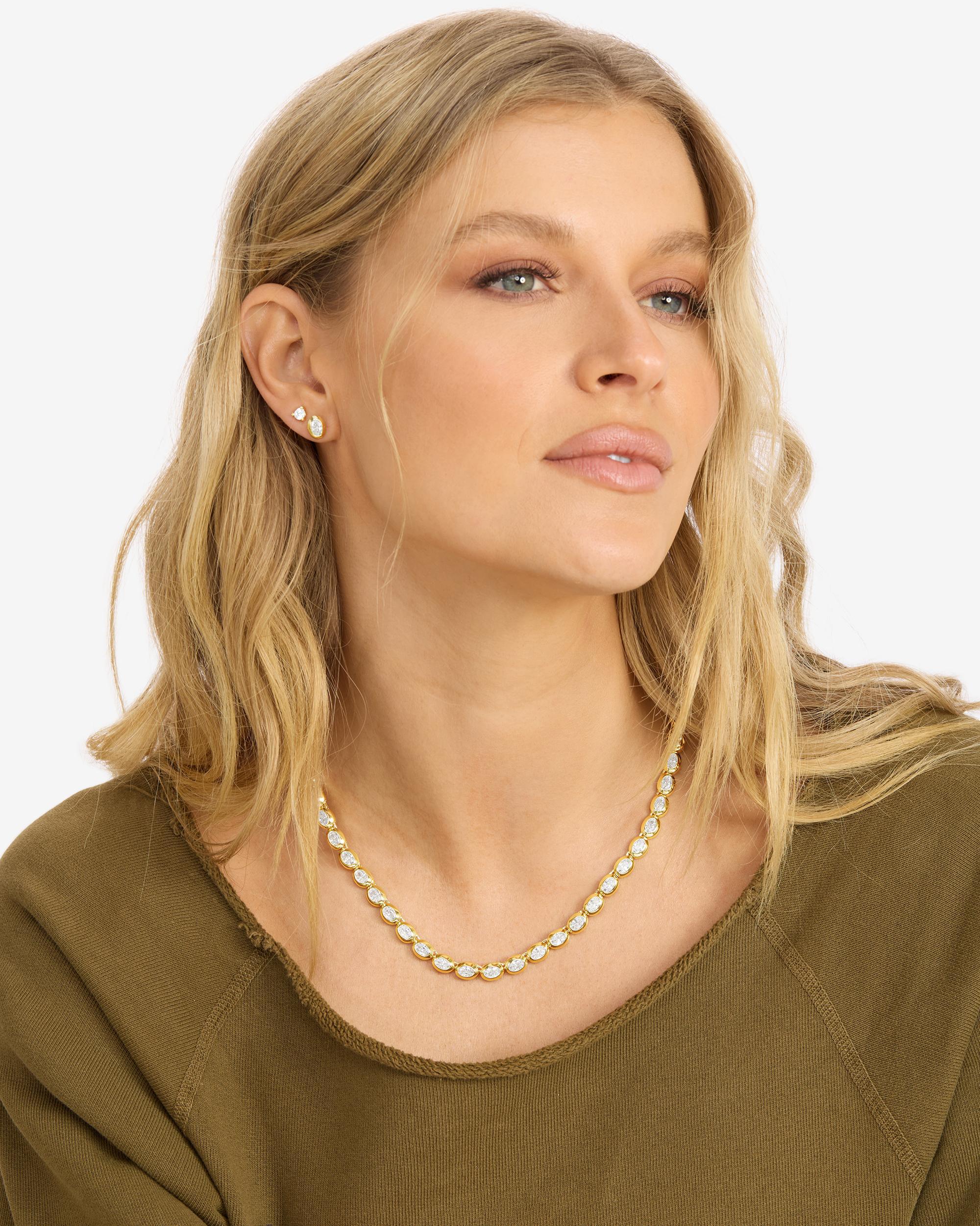 She's a Boss Tennis Necklace 4mm - Gold|White Diamondettes - Image 7