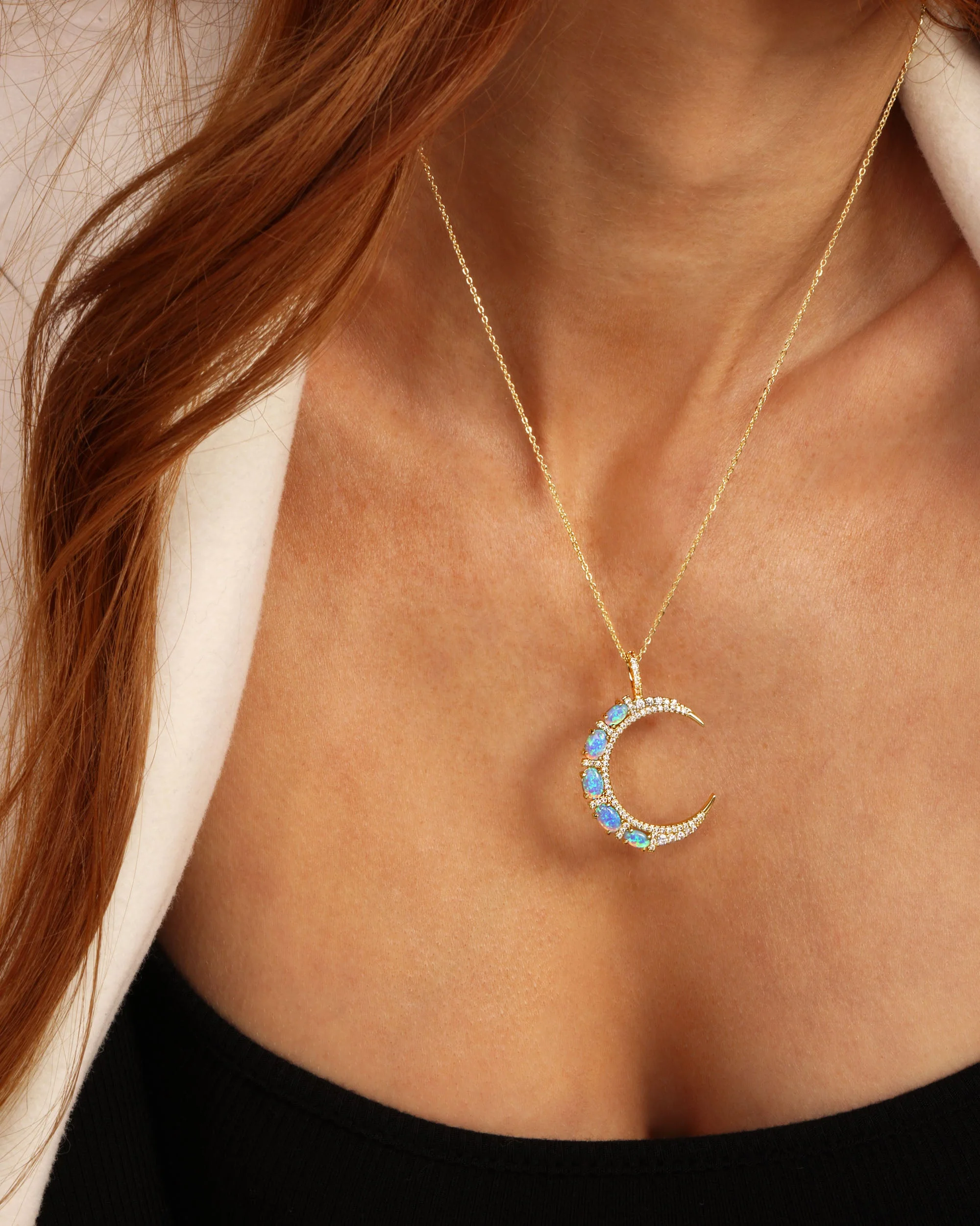 She's an Icon Moon Necklace - Gold|Blue Opal - Image 4