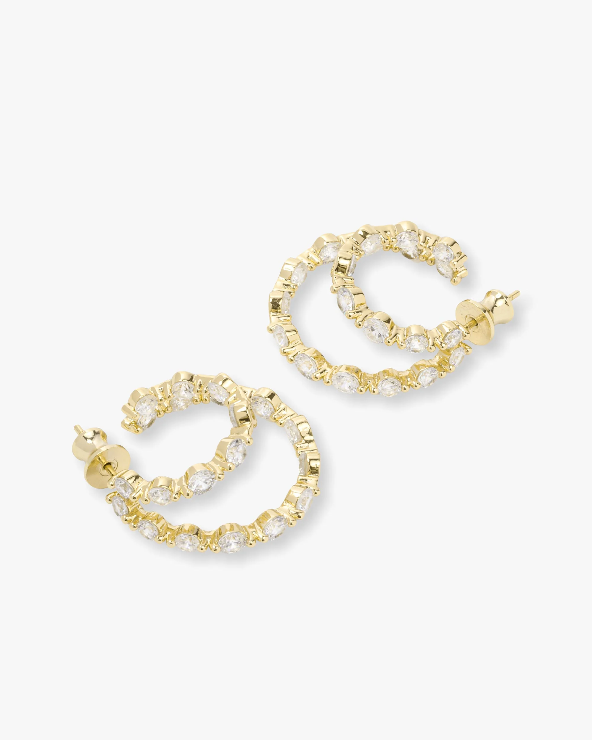 She's an Icon Double Hoops - Gold|White Diamondettes - Image 3