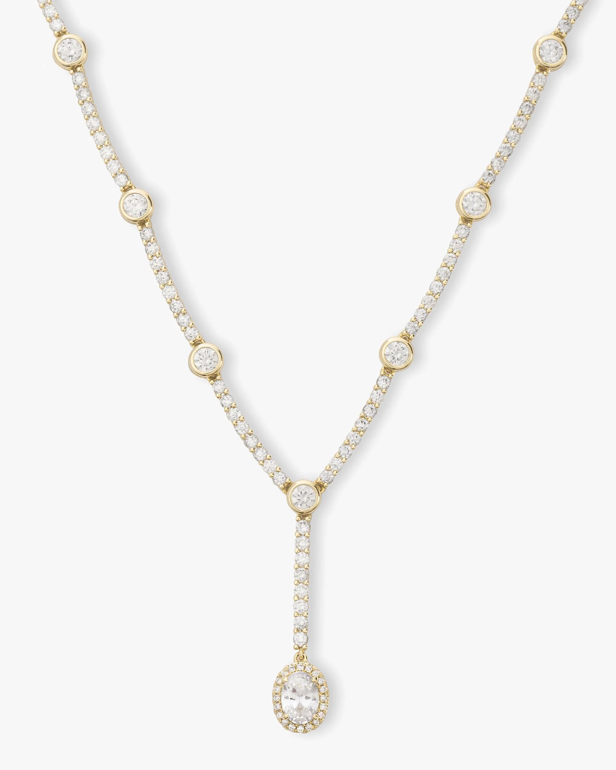 She's an Icon Lariat Necklace 18" - Gold|White Diamondettes