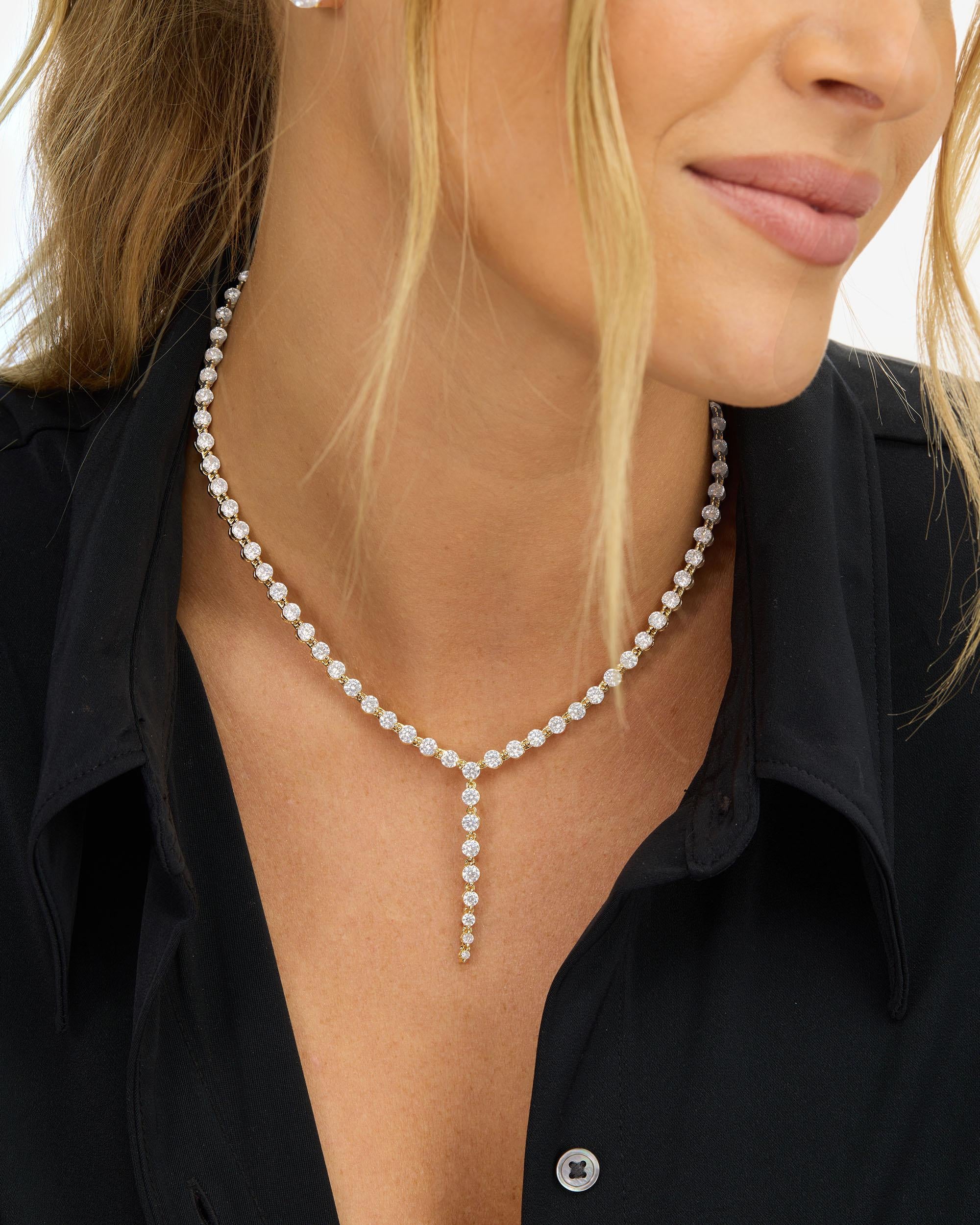 She's an Icon Lariat Tennis Necklace - Gold|White Diamondettes - Image 2