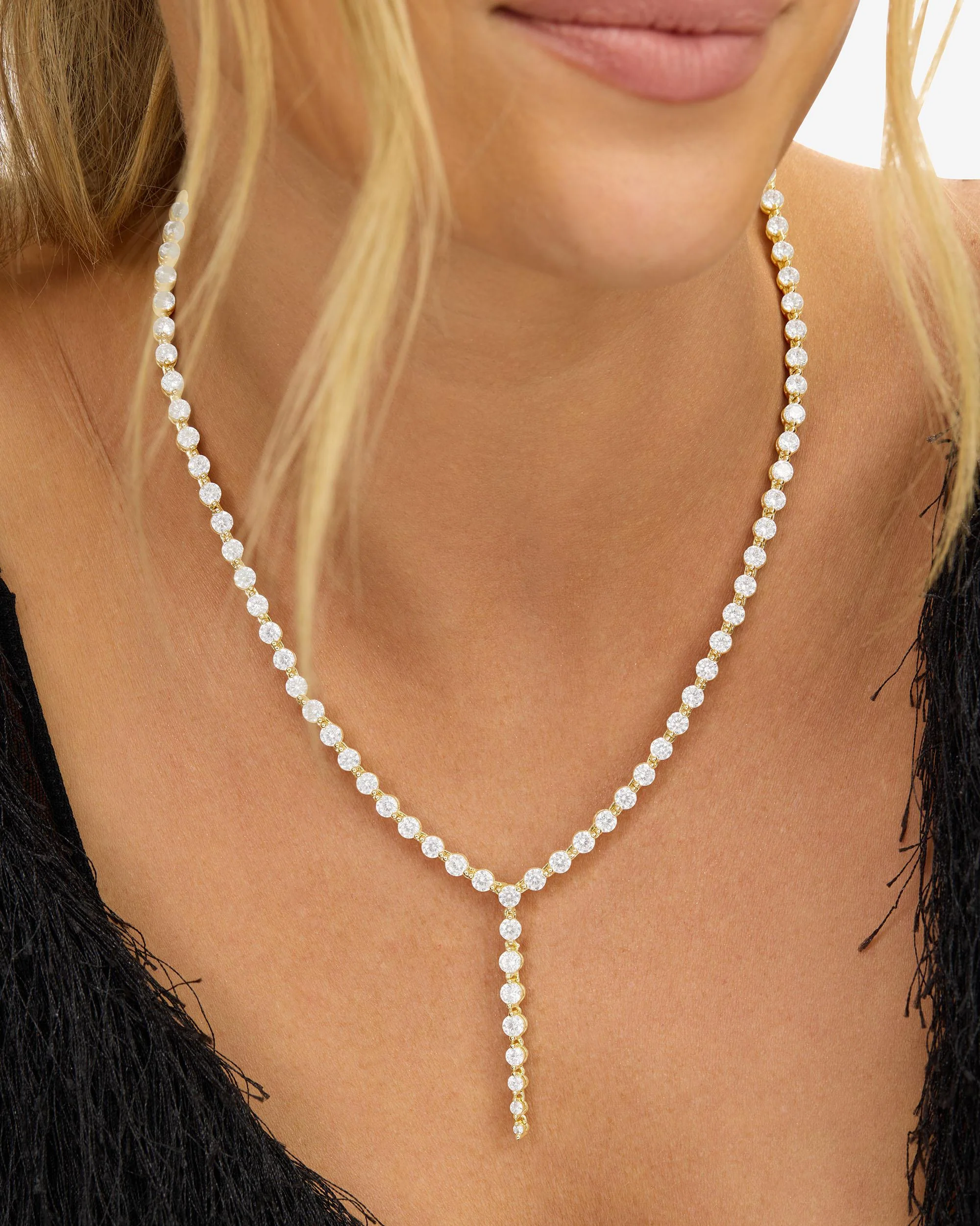 She's an Icon Lariat Tennis Necklace - Gold|White Diamondettes - Image 6