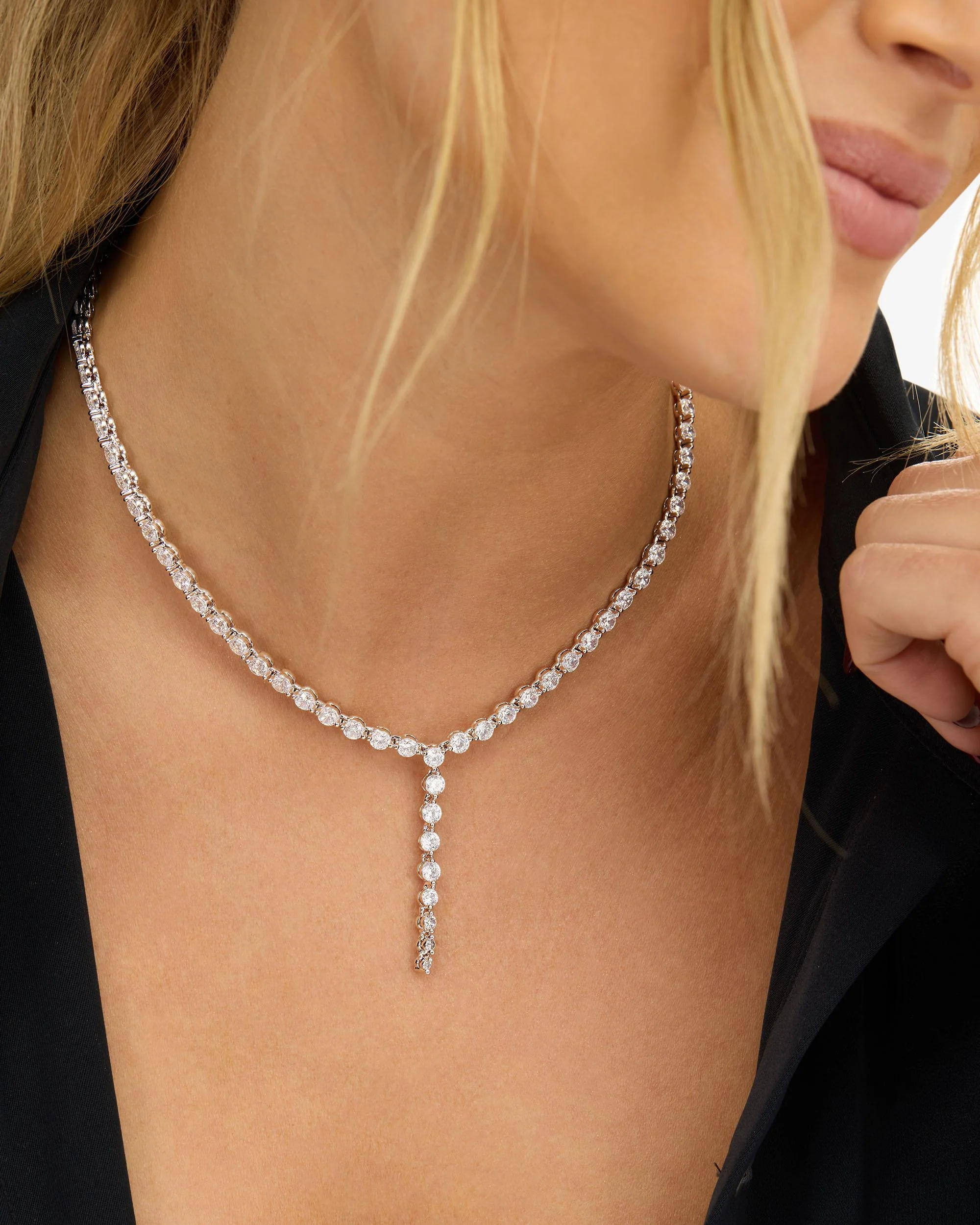 She's an Icon Lariat Tennis Necklace - Silver|White Diamondettes - Image 2