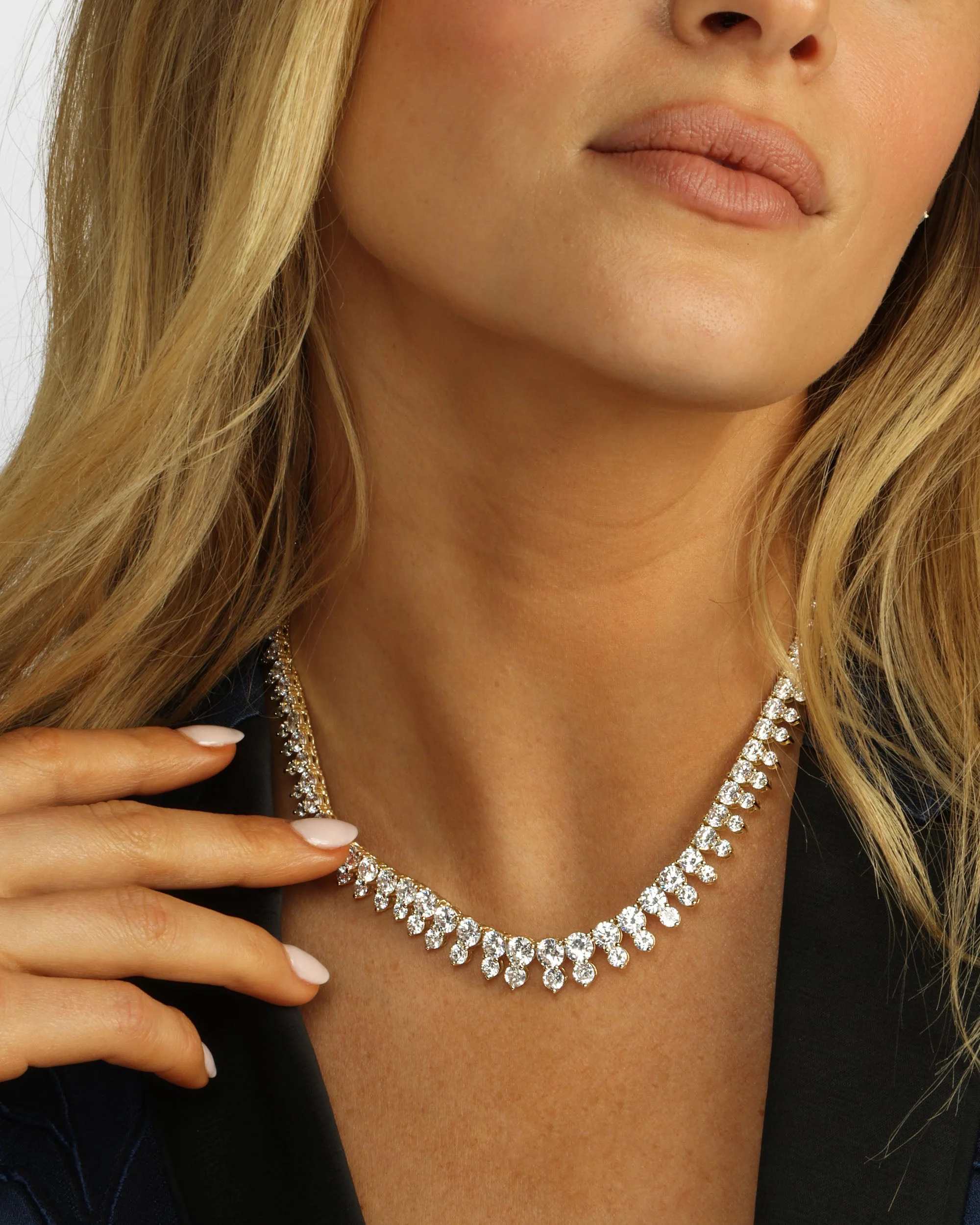 She's an Icon Riviera Tennis Necklace 16" - Gold|White Diamondettes - Image 2