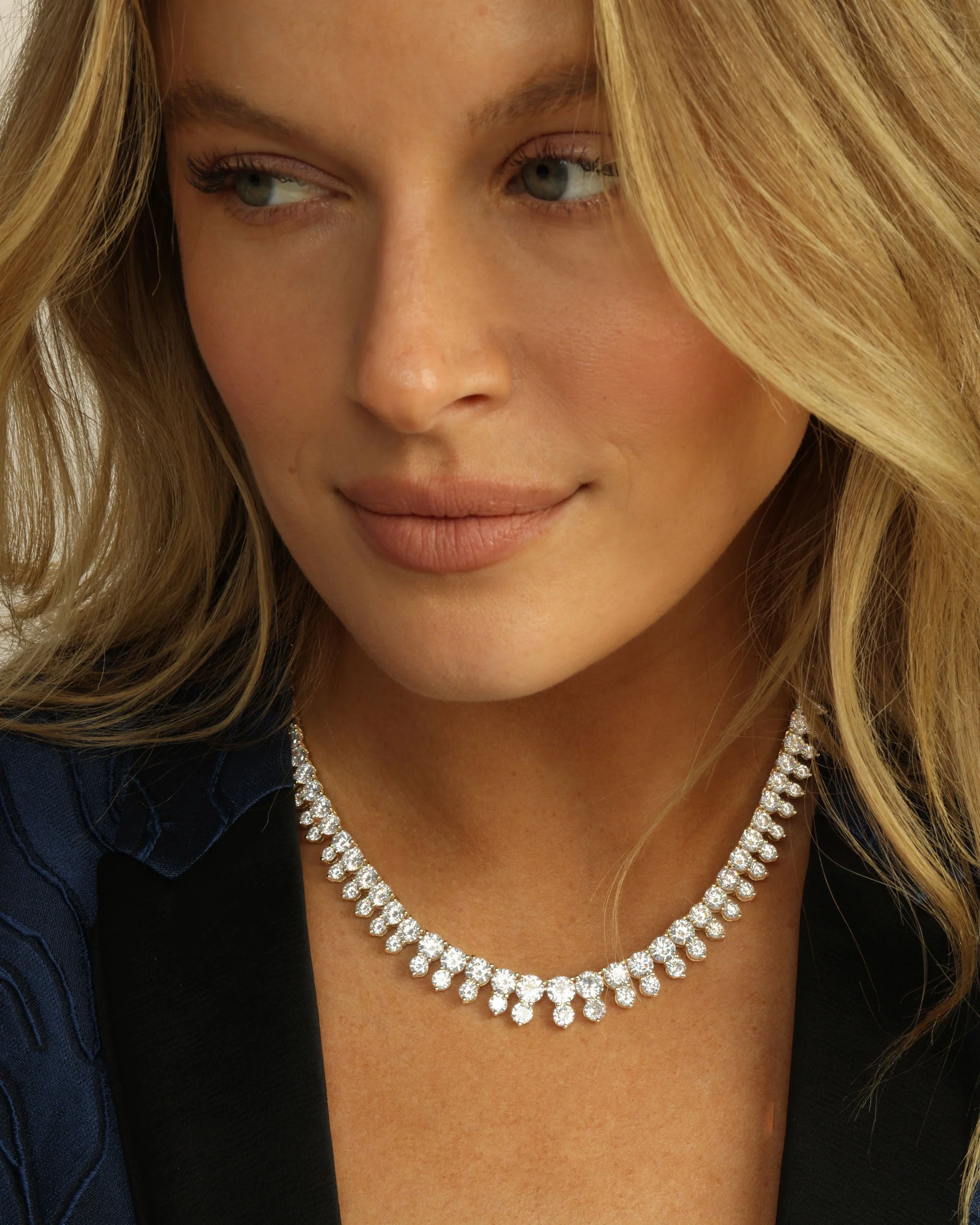 She's an Icon Riviera Tennis Necklace 16" - Gold|White Diamondettes - Image 4