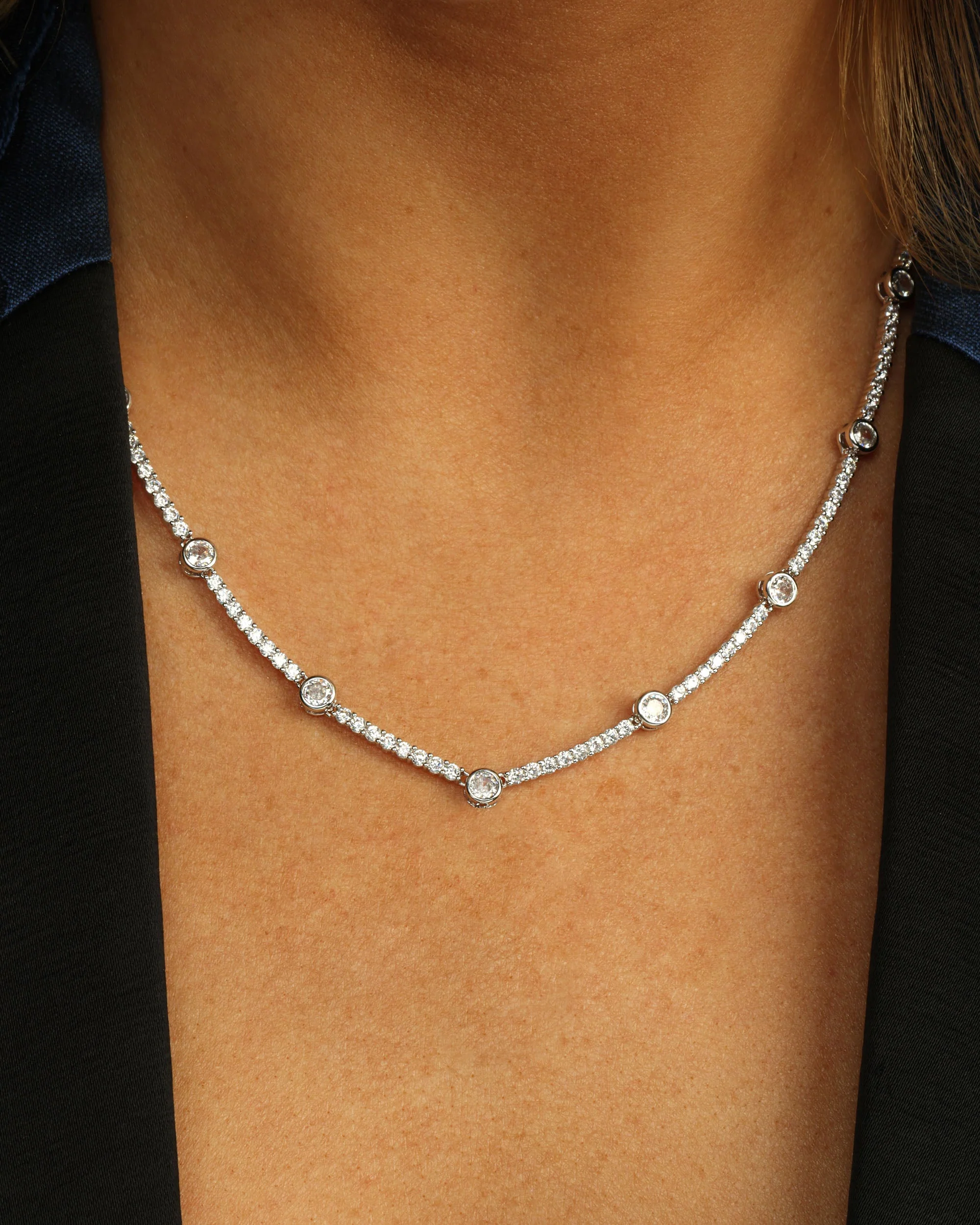 She's an Icon Station Necklace - Silver|White Diamondettes - Image 3