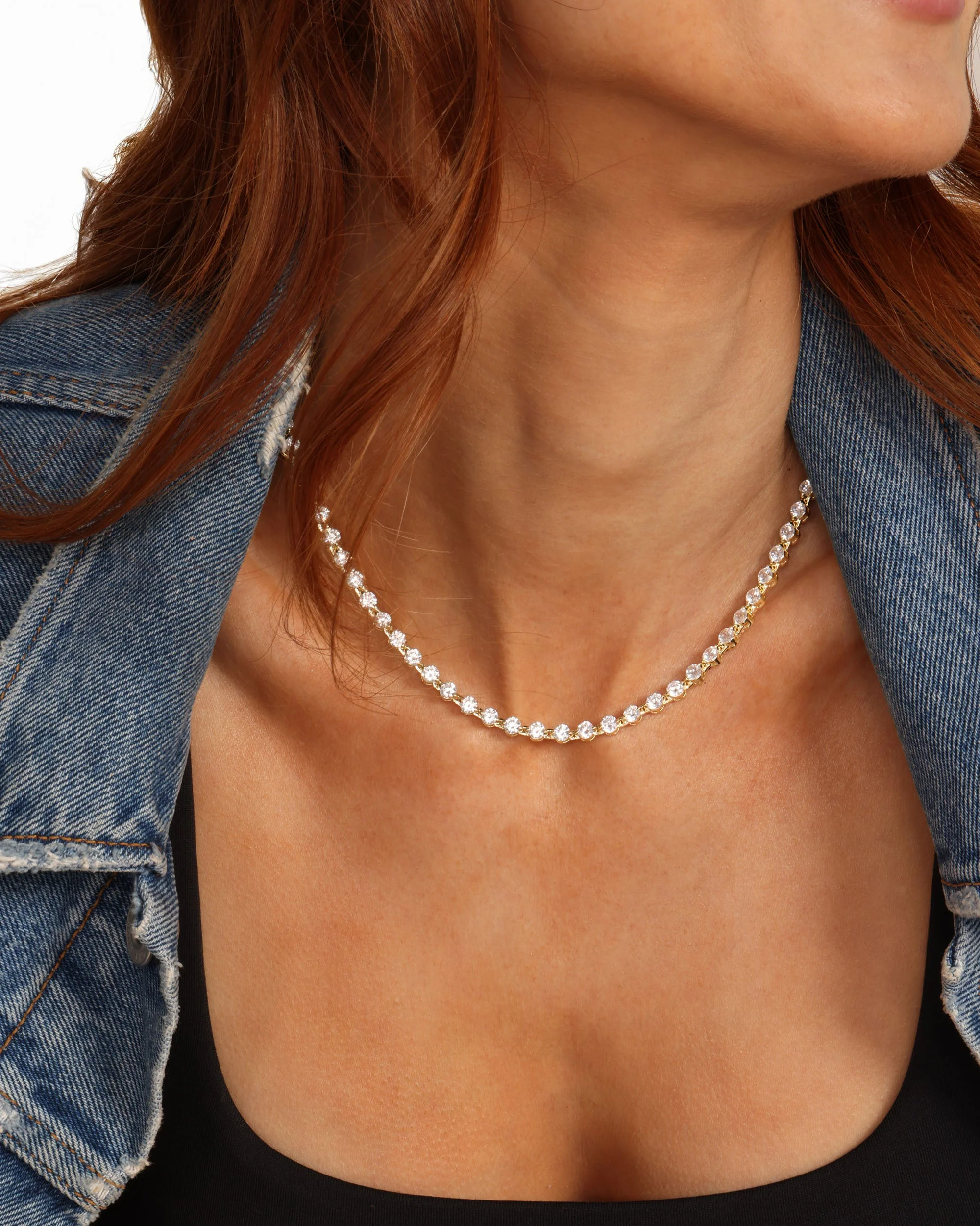 She's an Icon Tennis Necklace 4mm - Gold|White Diamondettes - Image 5