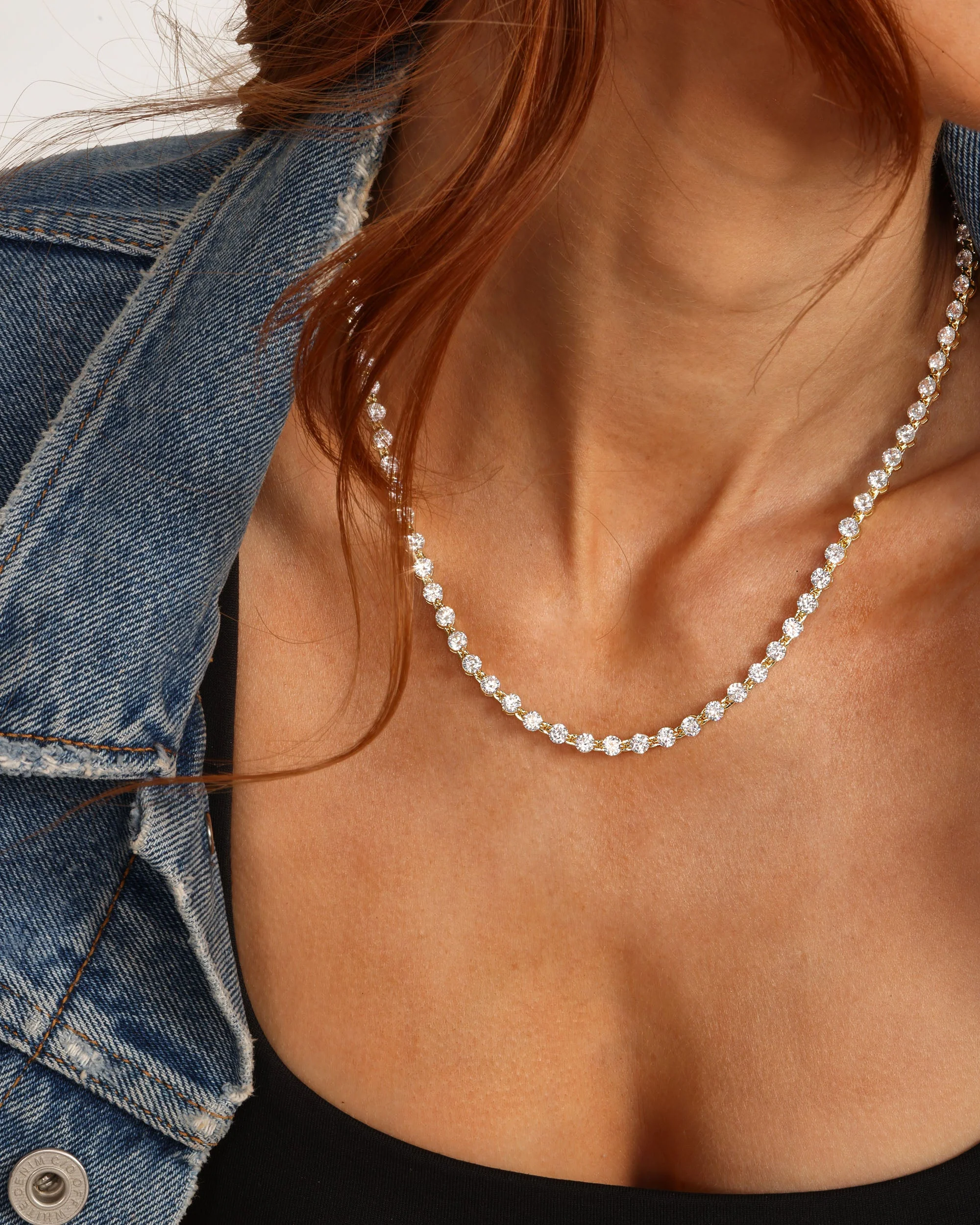 She's an Icon Tennis Necklace 4mm - Gold|White Diamondettes - Image 6