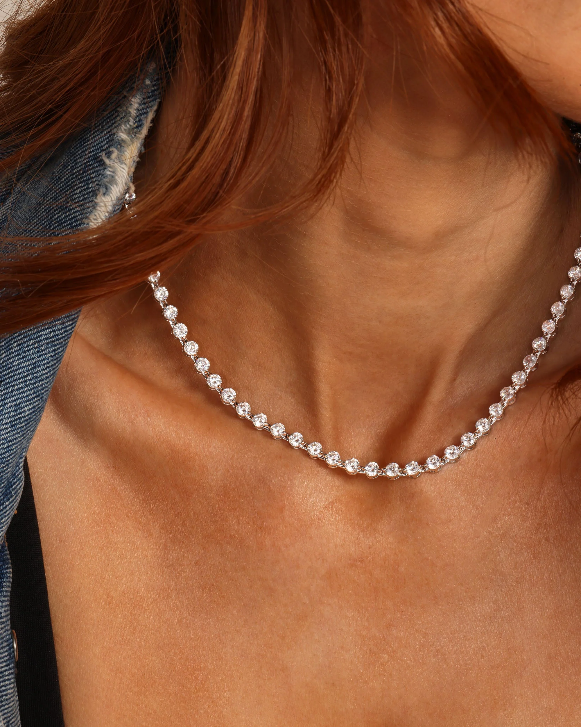 She's an Icon Tennis Necklace 4mm - Silver|White Diamondettes - Image 5