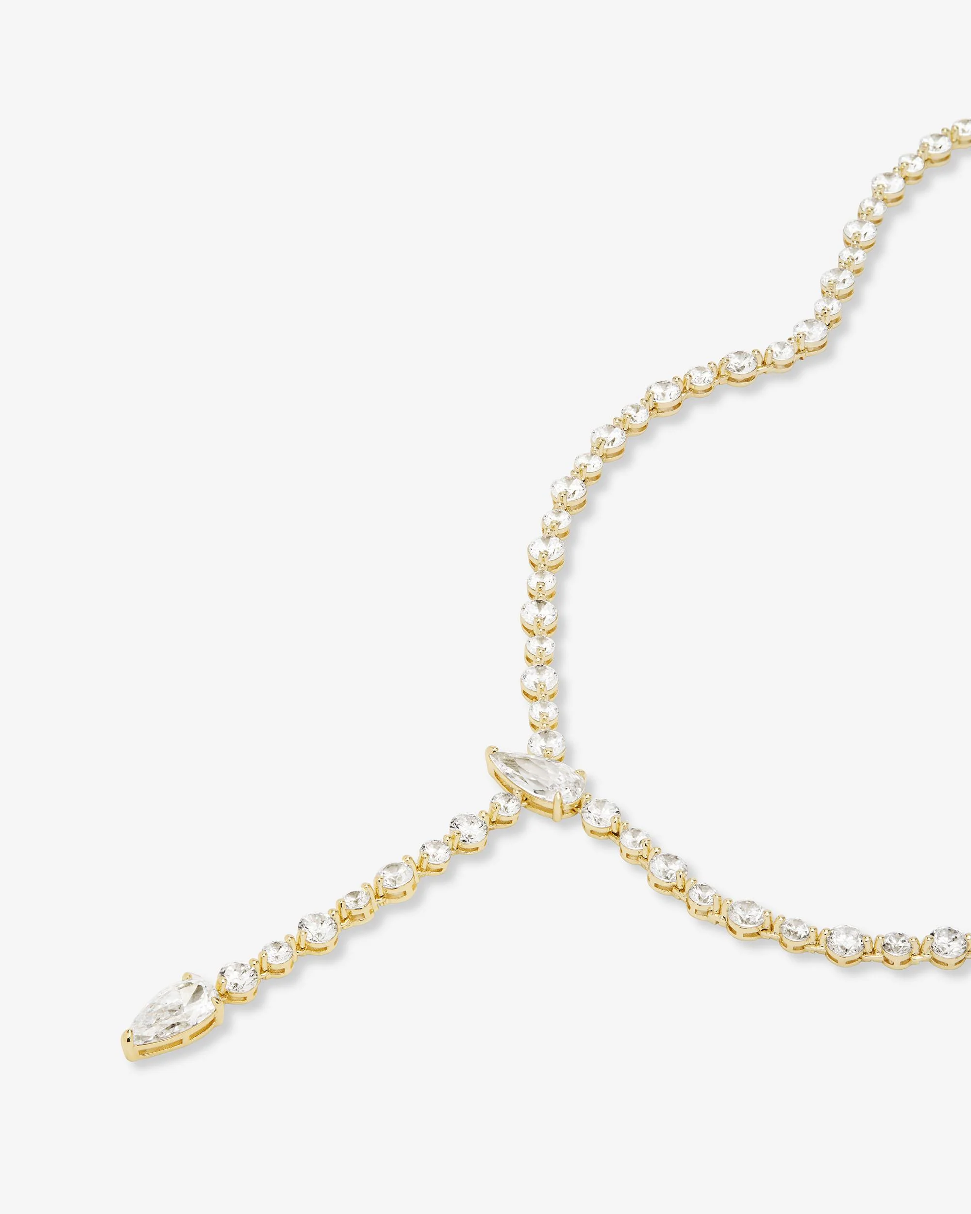 She's Arrived Lariat Tennis Necklace - Gold|White Diamondettes - Image 4