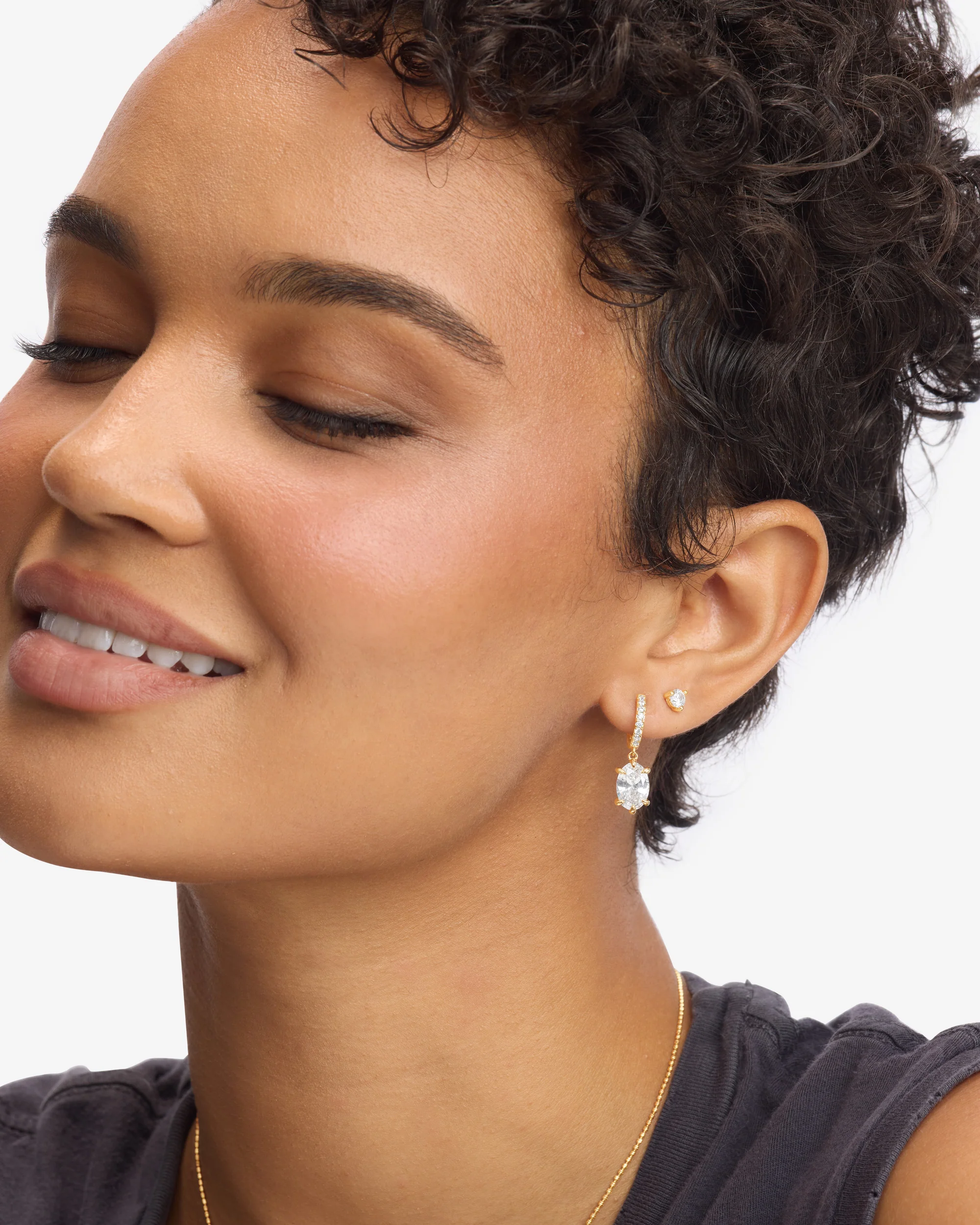 She's on Point Earrings - Gold|White Diamondettes - Image 2