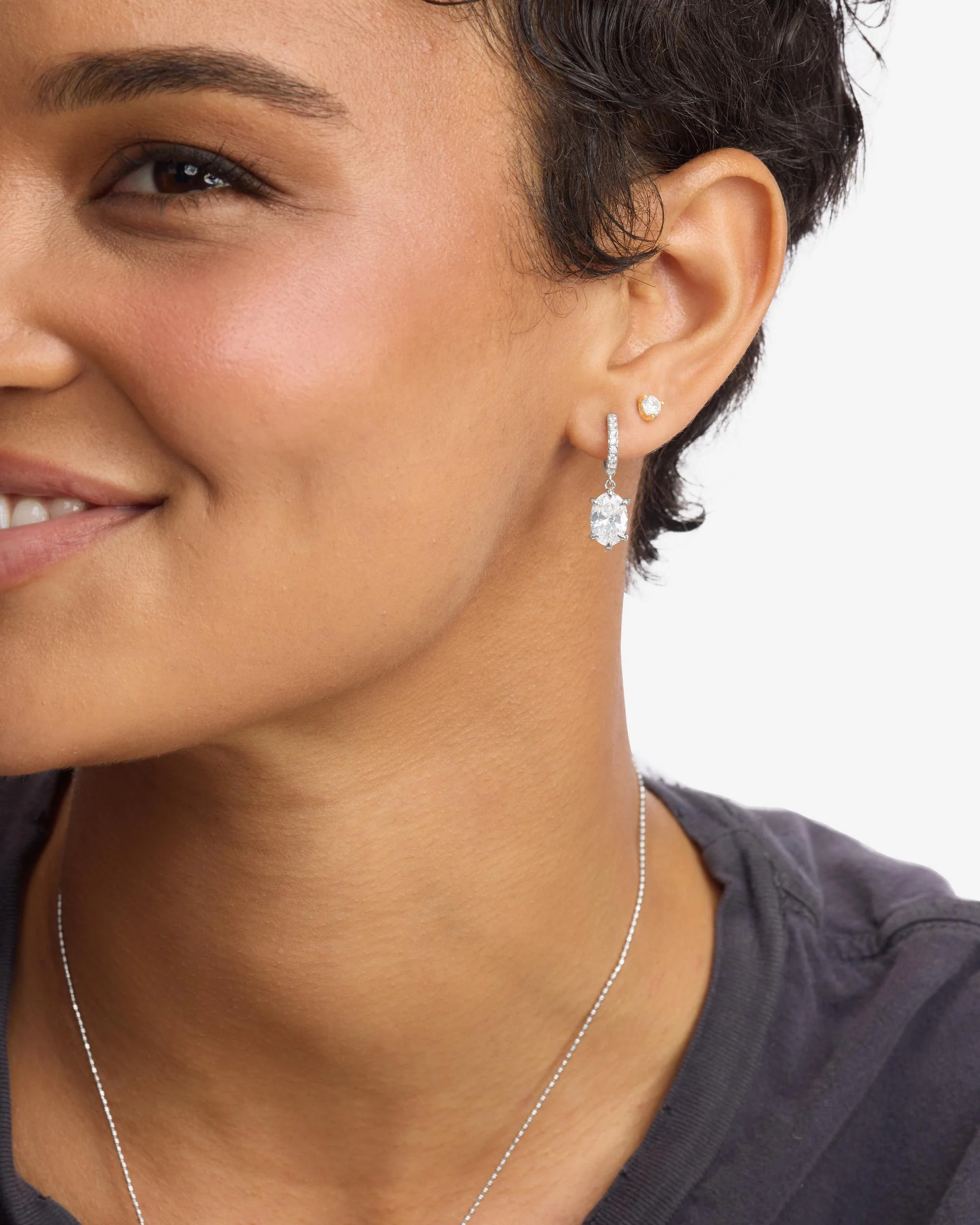 She's on Point Earrings - Silver|White Diamondettes - Image 2