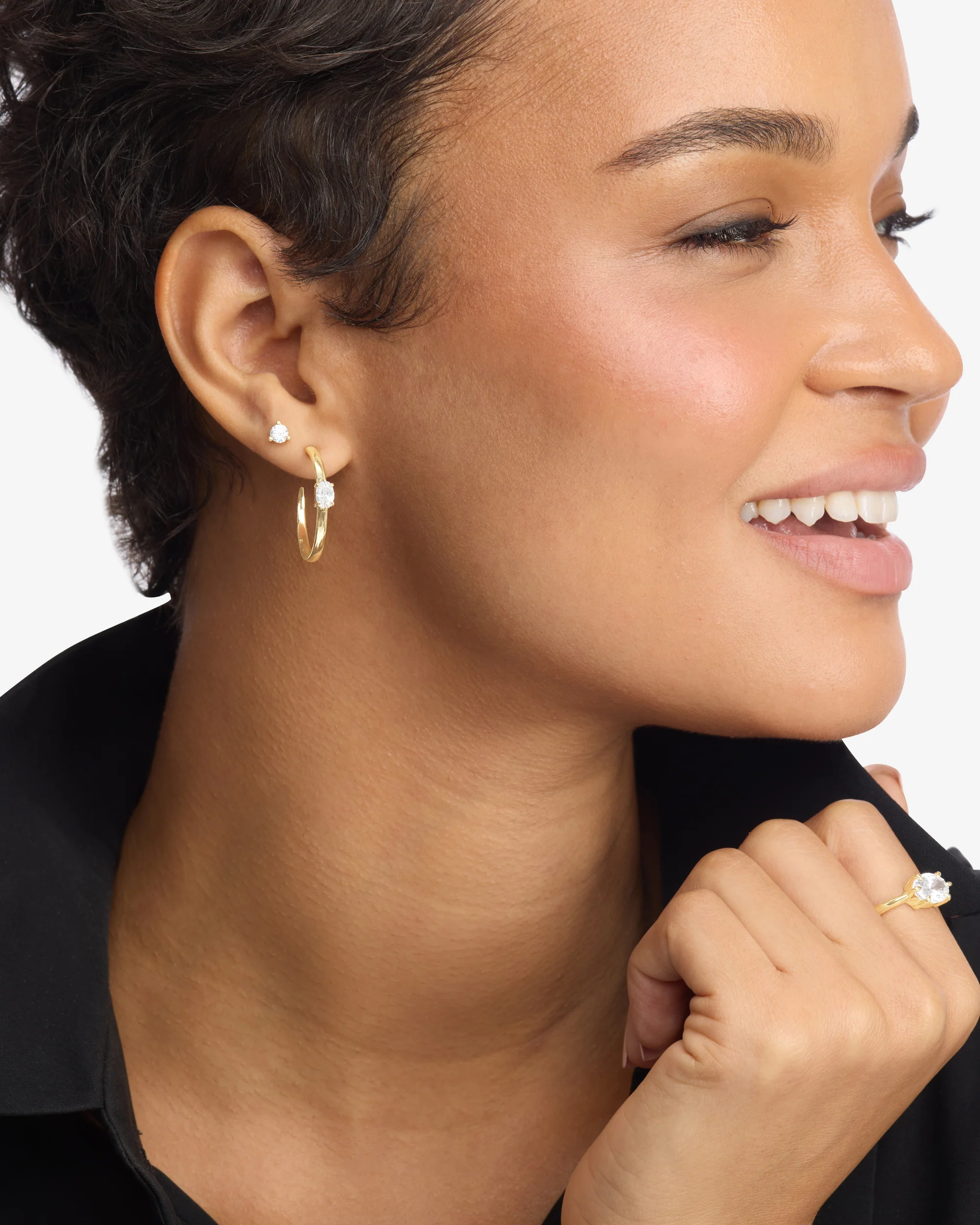 She's on Point Hoops 1" - Gold|White Diamondettes - Image 4