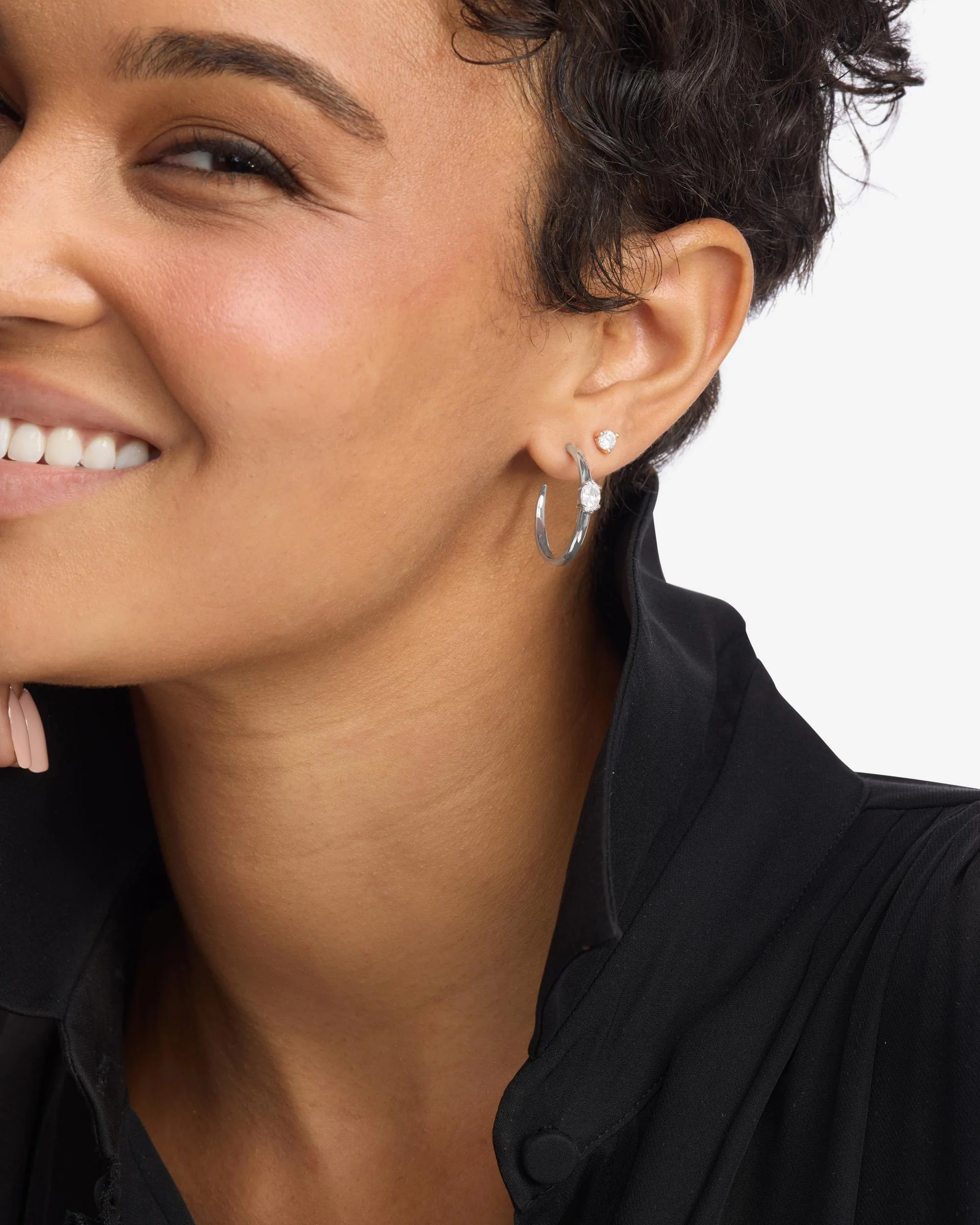 She's on Point Hoops 1" - Silver|White Diamondettes - Image 2