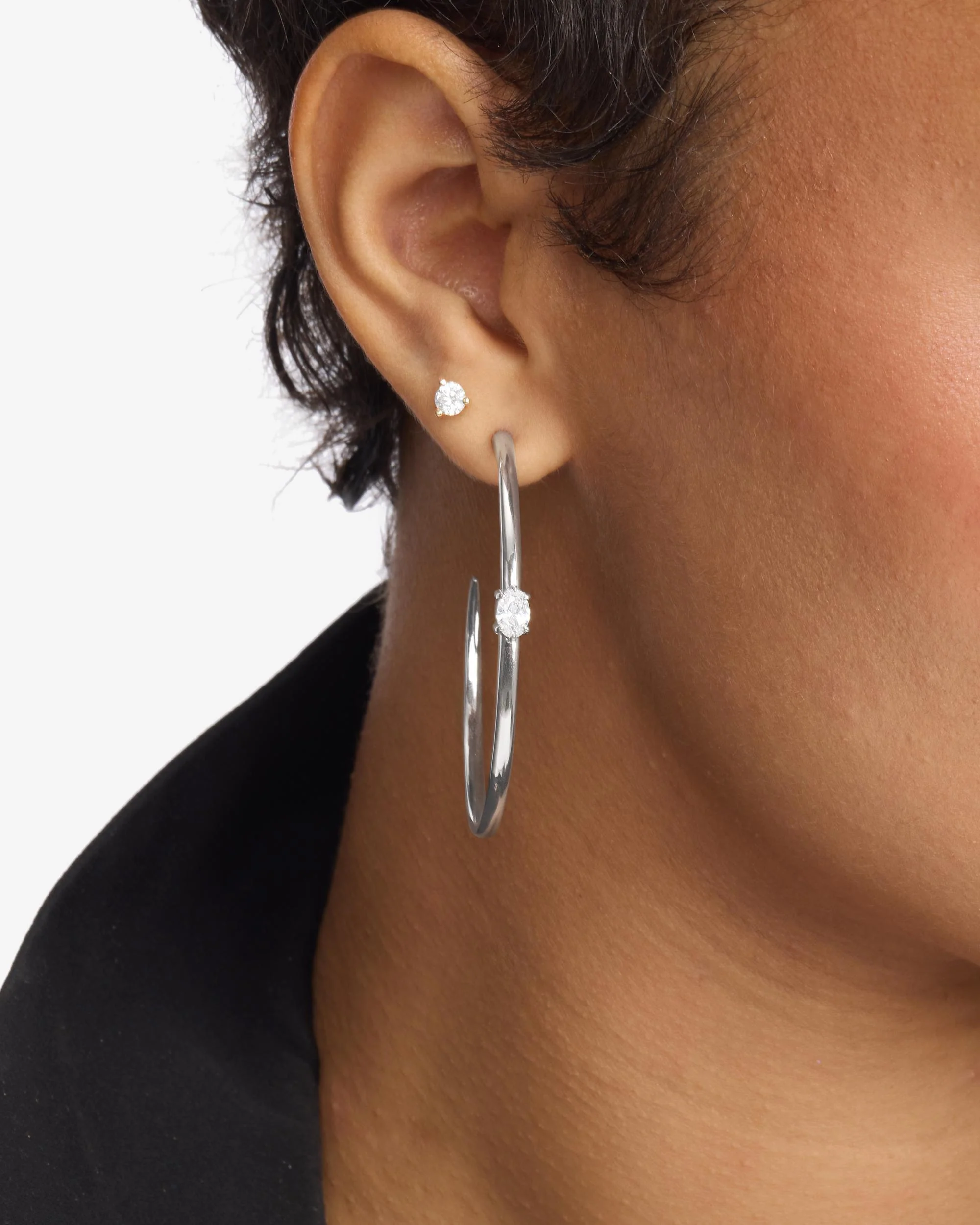 She's on Point Hoops 2" - Silver|White Diamondettes - Image 2