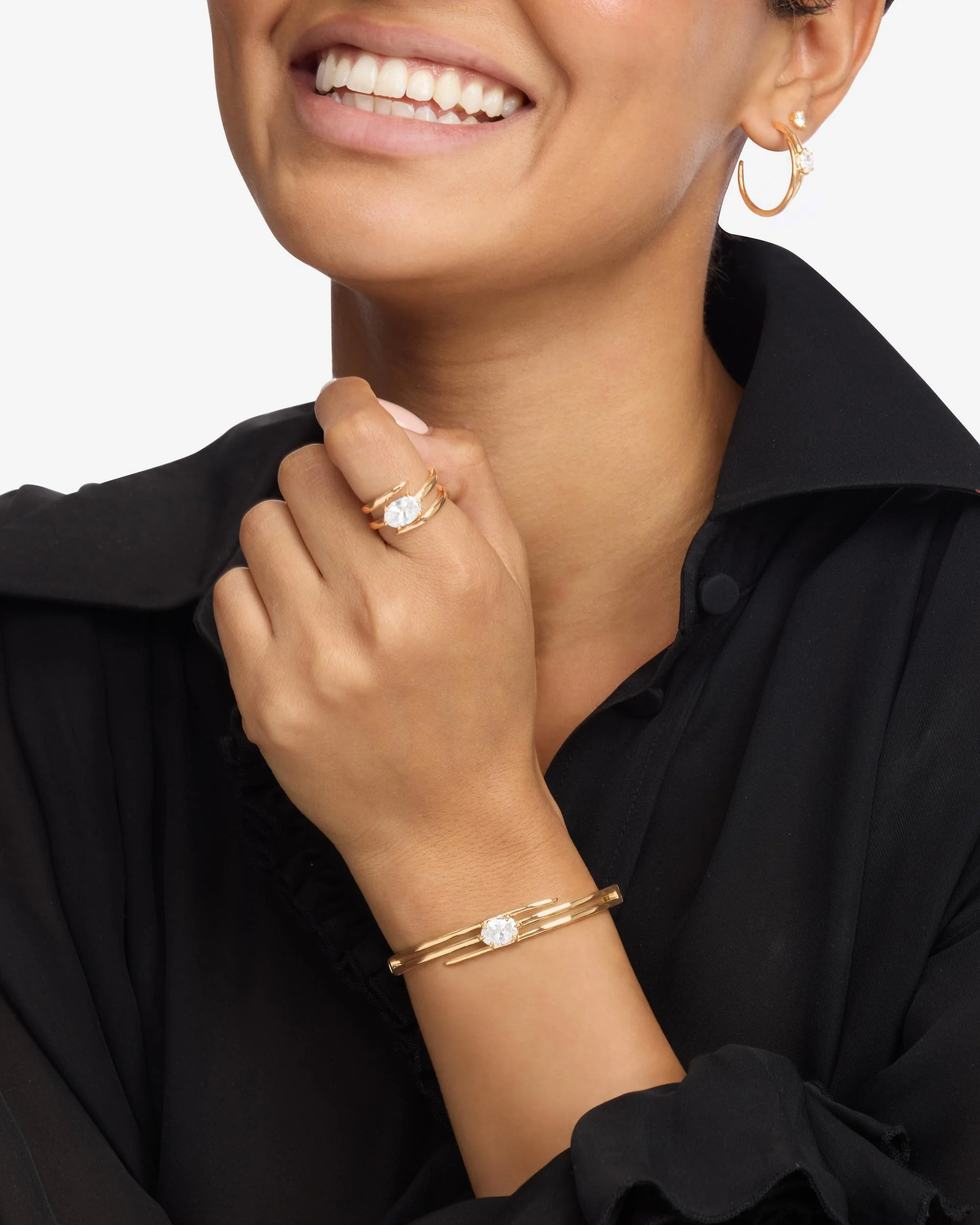 She's on Point Lasso Cuff - Gold|White Diamondettes - Image 4