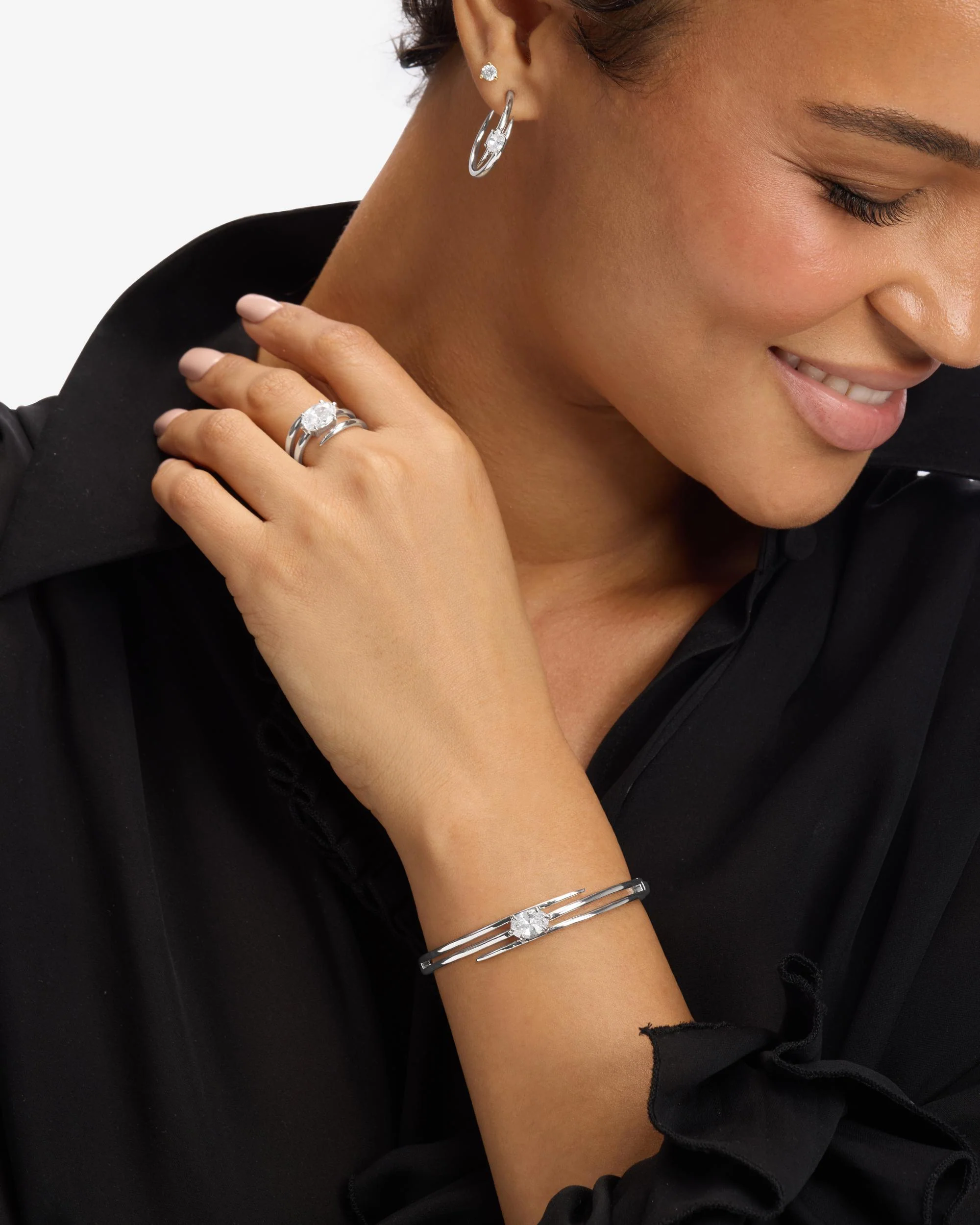 She's on Point Lasso Cuff - Silver|White Diamondettes - Image 4