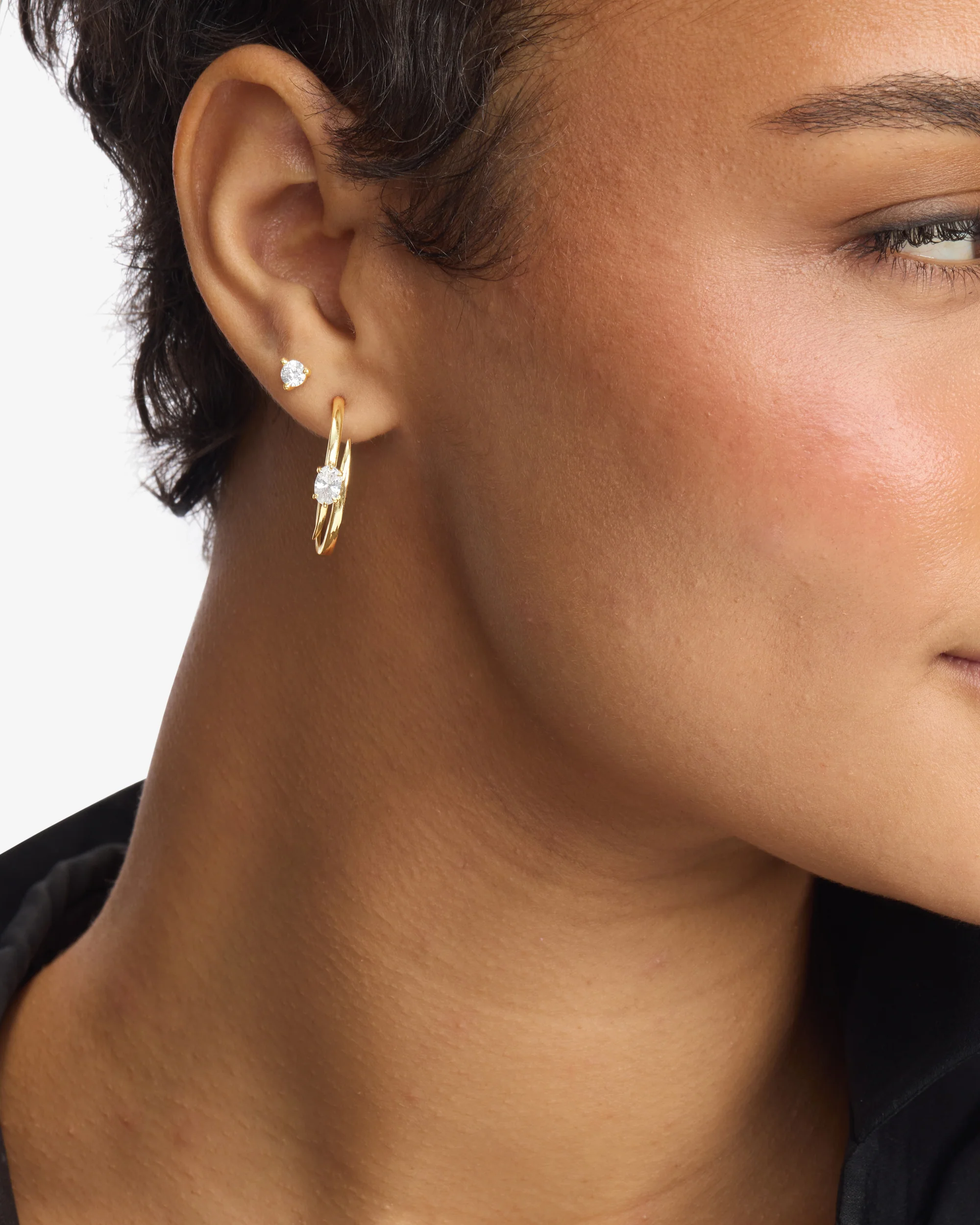 She's on Point Lasso Hoops 1" - Gold|White Diamondettes - Image 2