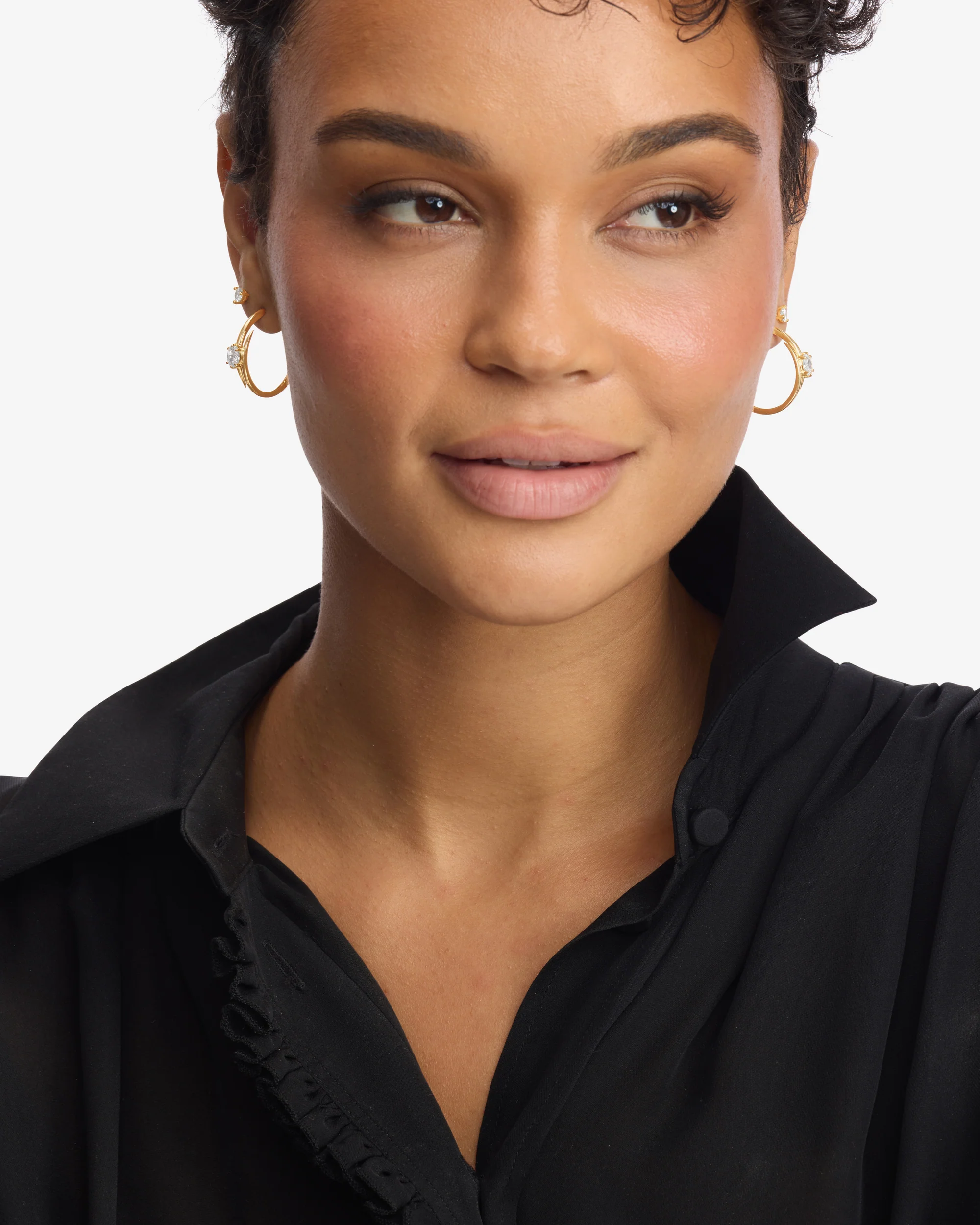 She's on Point Lasso Hoops 1" - Gold|White Diamondettes - Image 4
