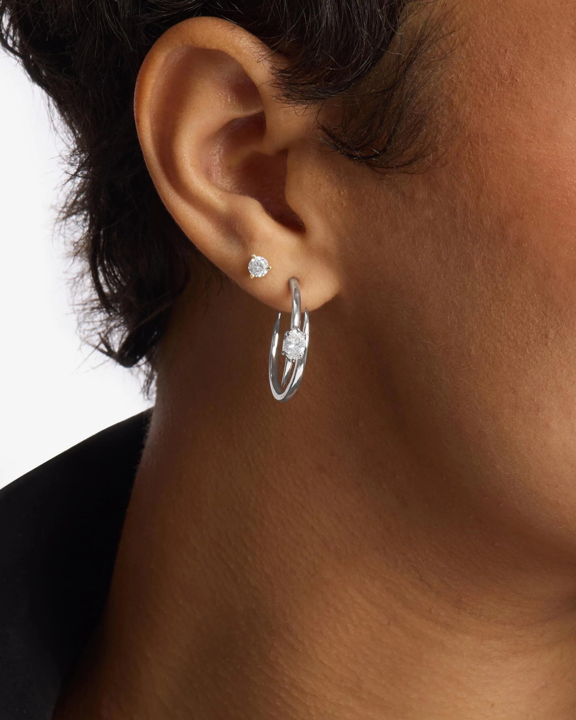 She's on Point Lasso Hoops 1" - Silver|White Diamondettes - Image 2