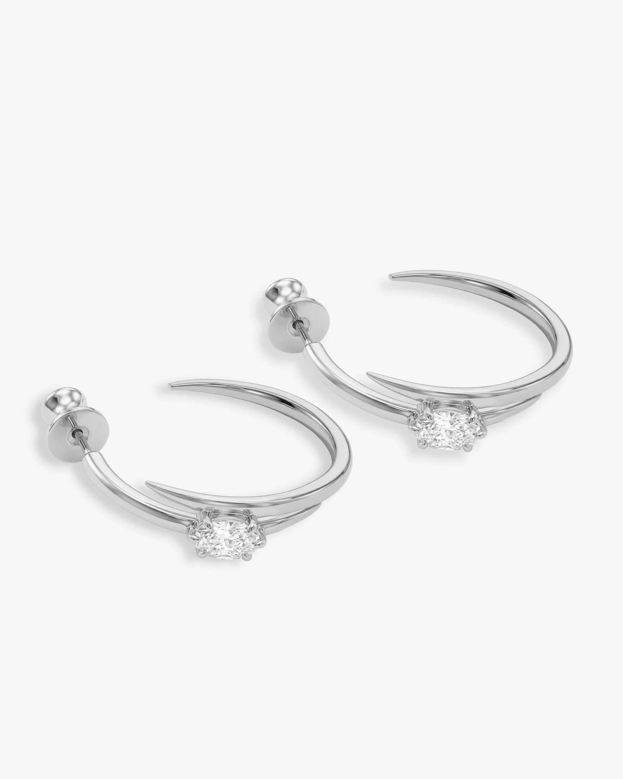She's on Point Lasso Hoops 1" - Silver|White Diamondettes - Image 3