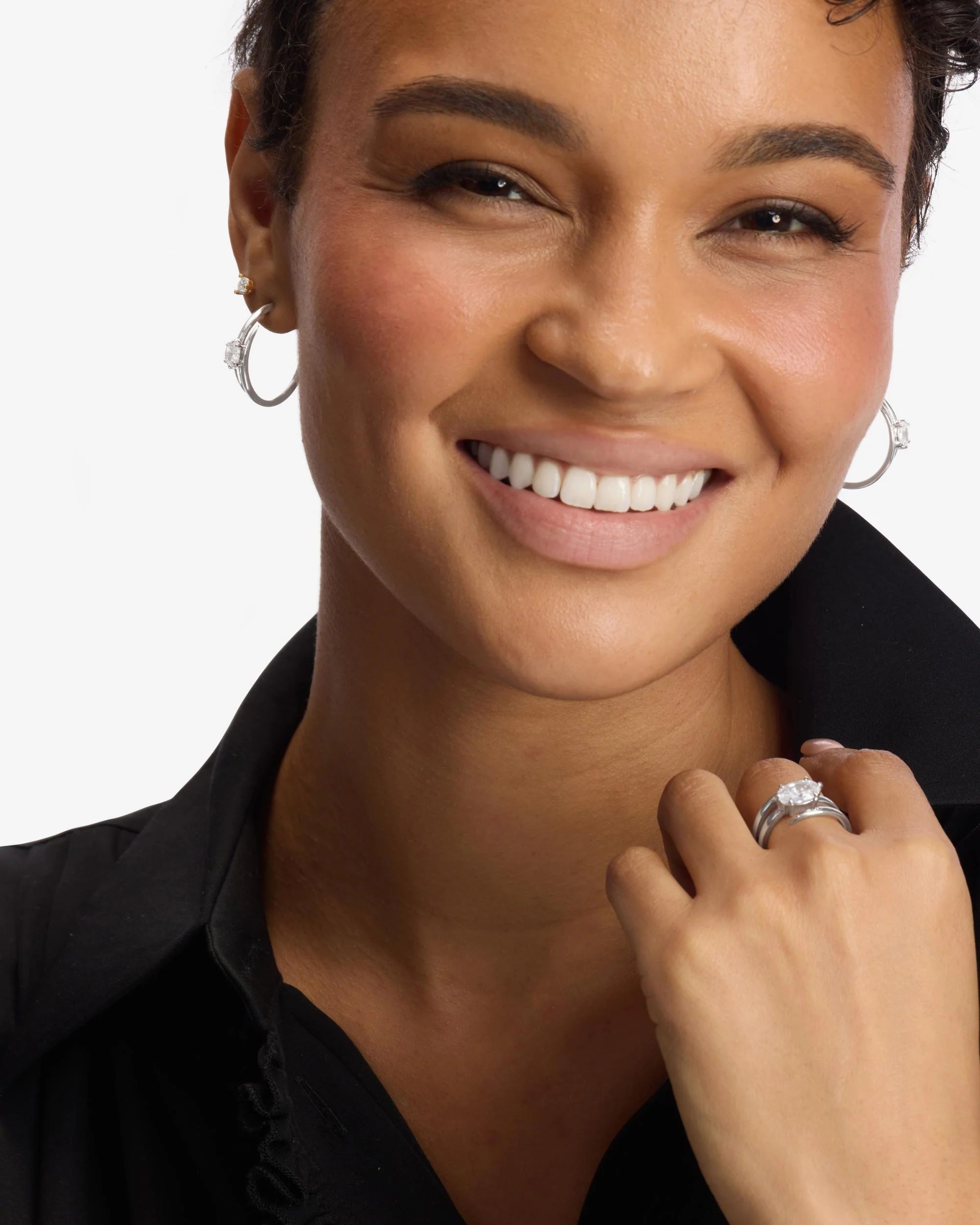 She's on Point Lasso Hoops 1" - Silver|White Diamondettes - Image 4