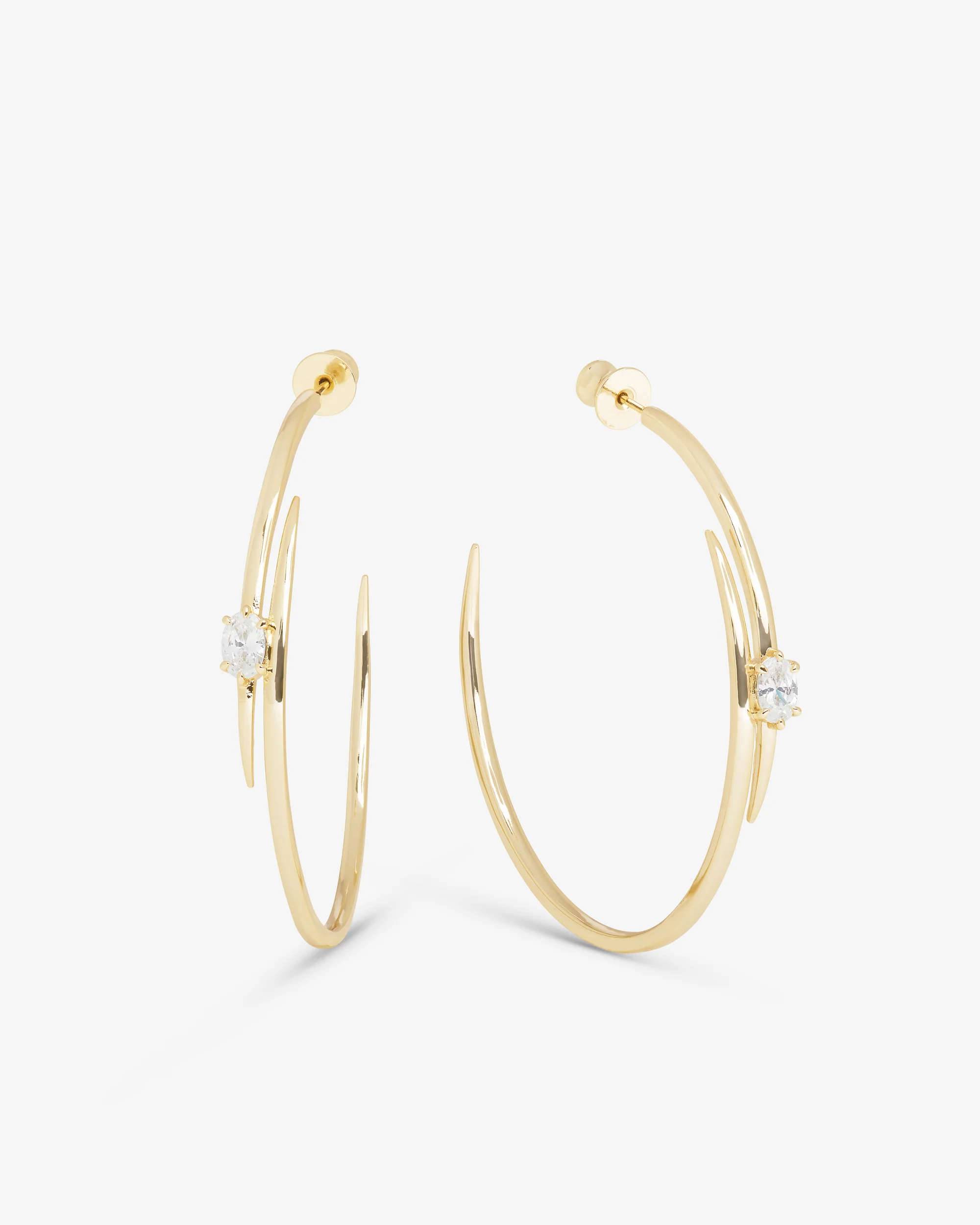 She's on Point Lasso Hoops 2" - Gold|White Diamondettes