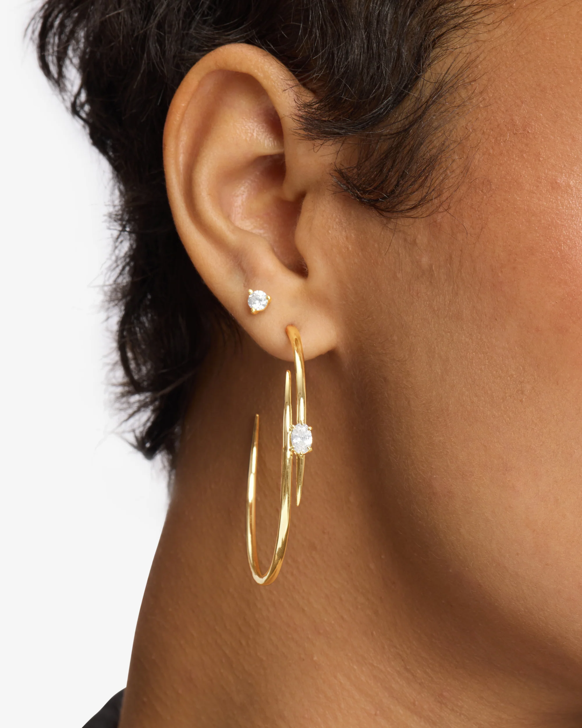 She's on Point Lasso Hoops 2" - Gold|White Diamondettes - Image 4