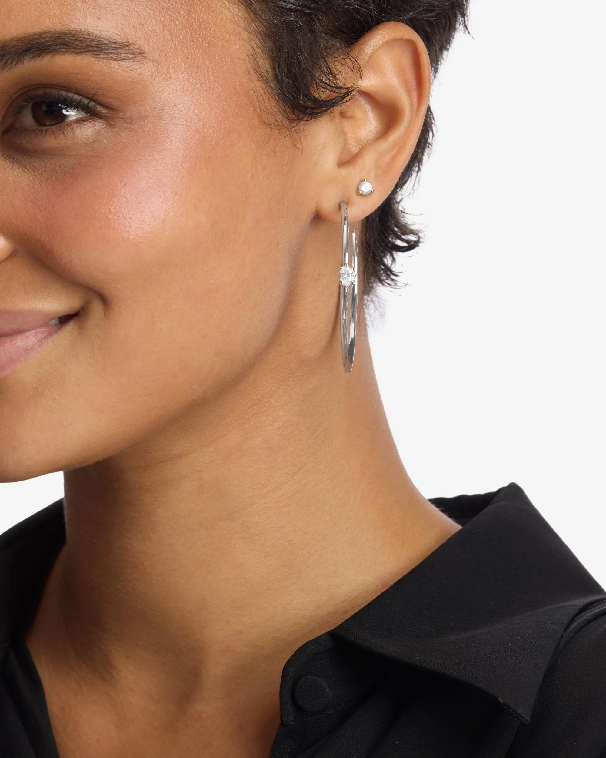 She's on Point Lasso Hoops 2" - Silver|White Diamondettes - Image 2