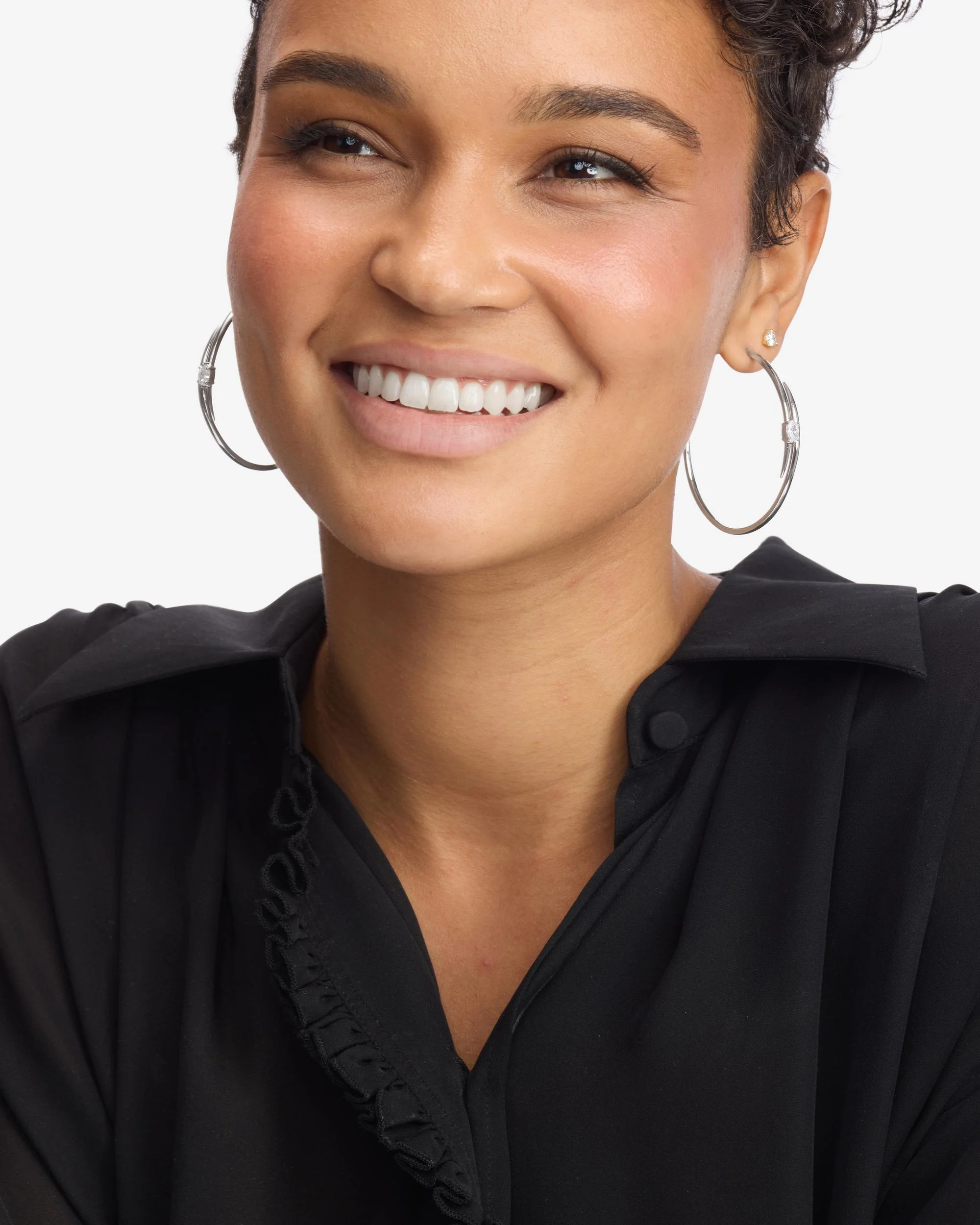 She's on Point Lasso Hoops 2" - Silver|White Diamondettes - Image 4