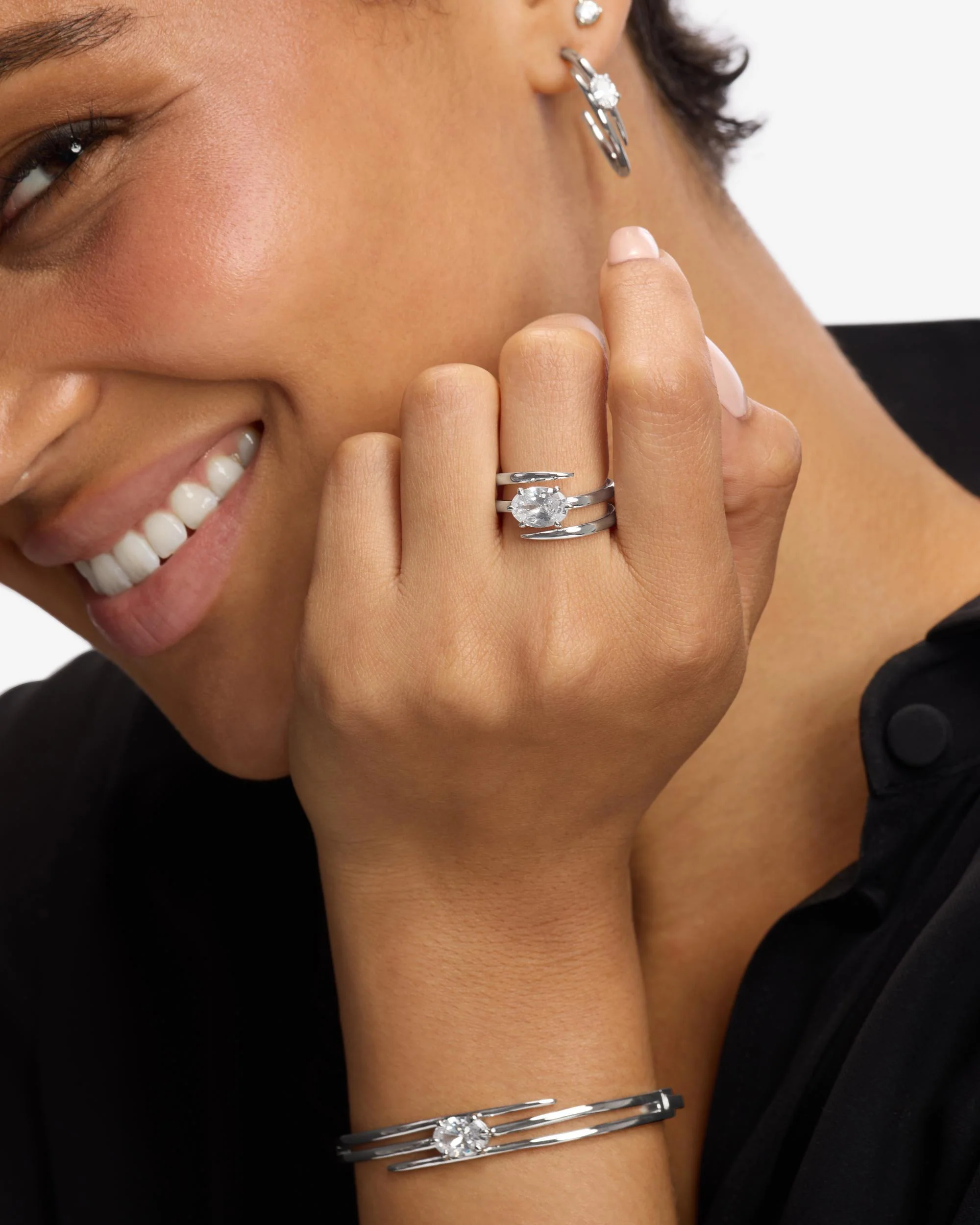 She's on Point Lasso Ring - Silver|White Diamondettes - Image 4