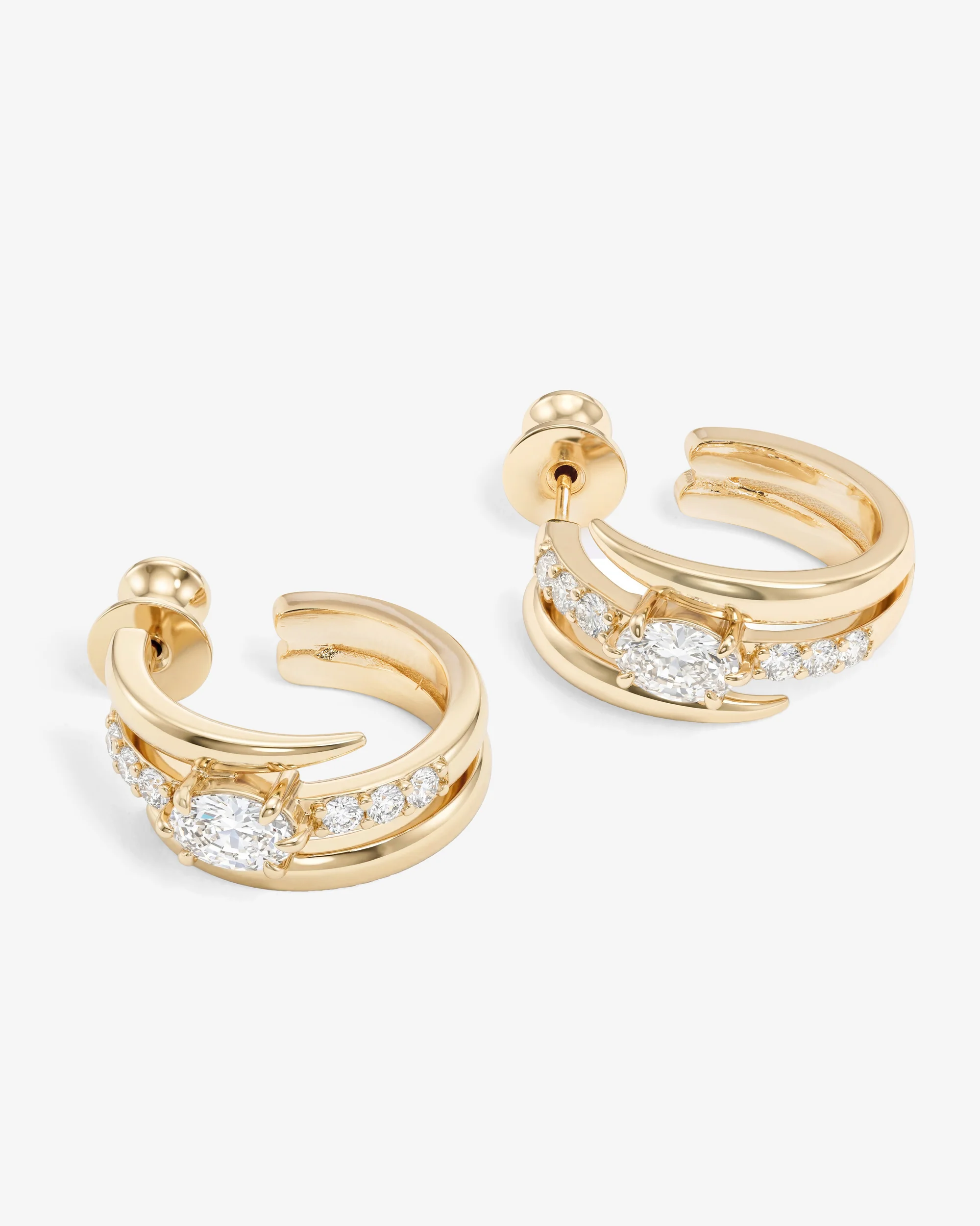 She's on Point Pavé Lasso Huggies - Gold|White Diamondettes - Image 3