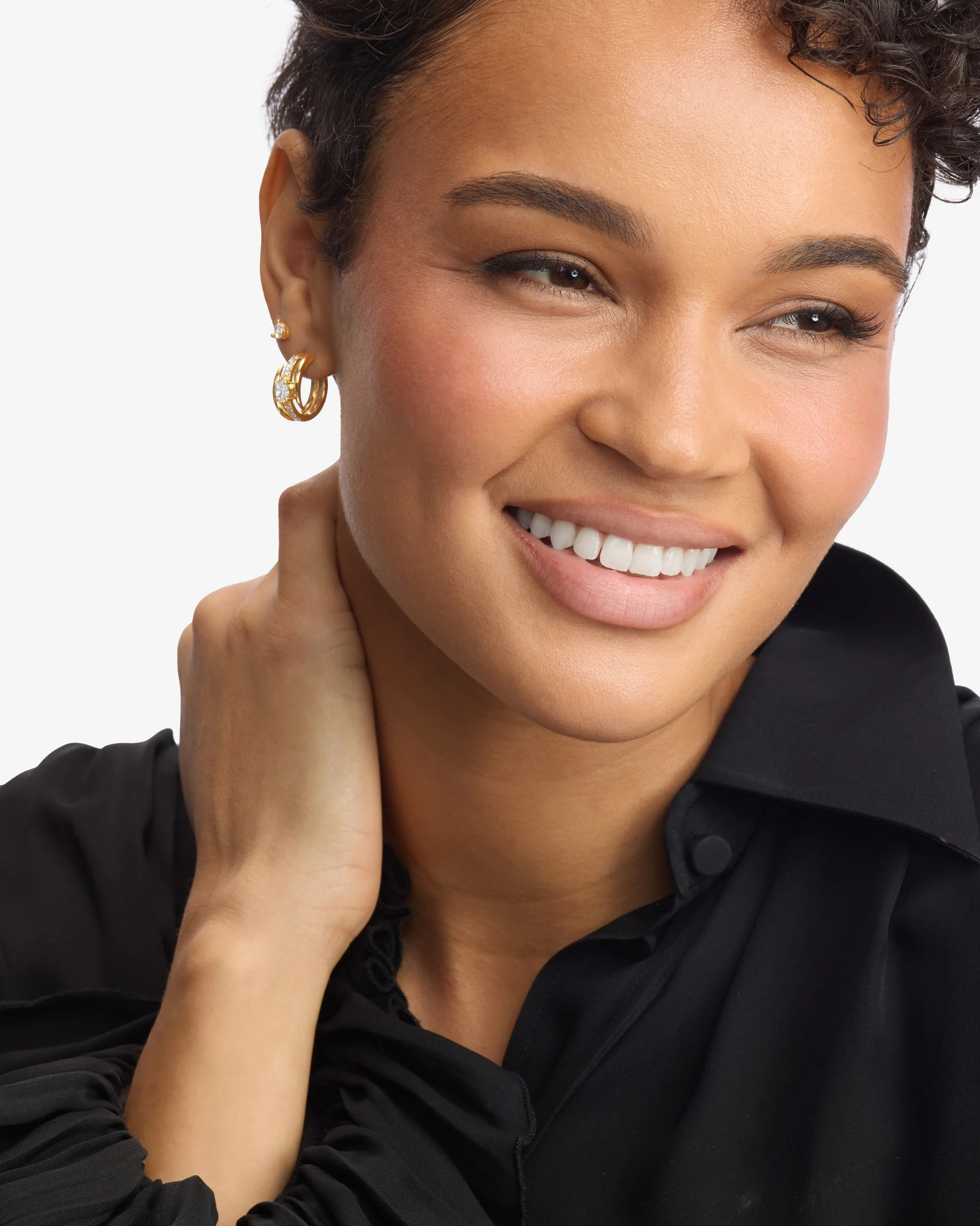She's on Point Pavé Lasso Huggies - Gold|White Diamondettes - Image 4