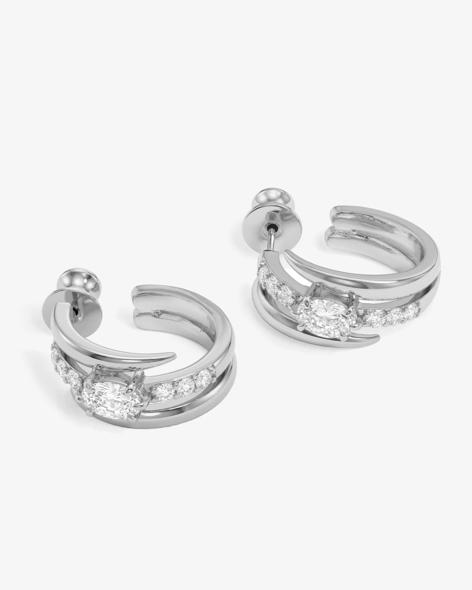 She's on Point Pavé Lasso Huggies - Silver|White Diamondettes - Image 3