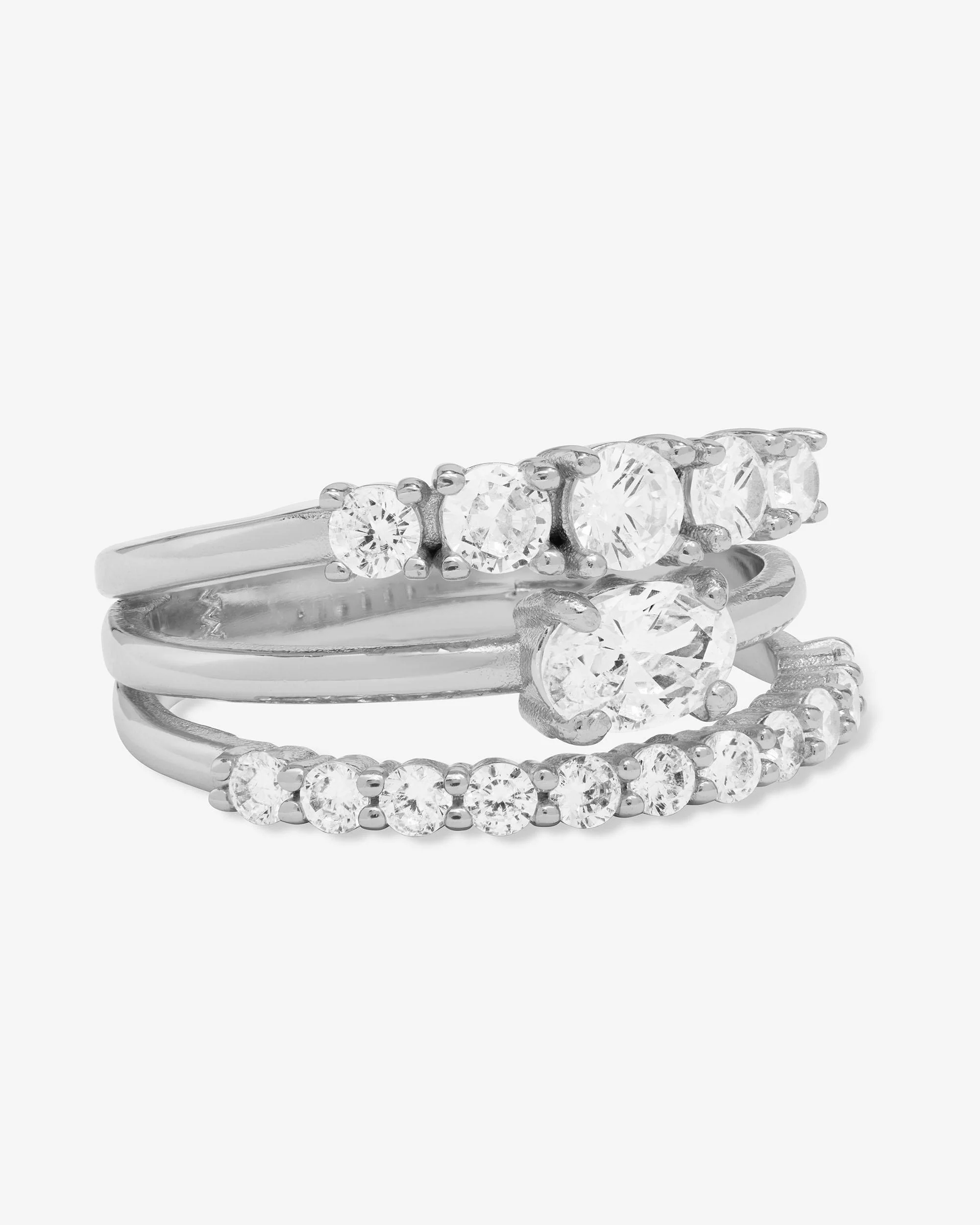 She's So Stacked Ring - Silver|White Diamondettes - Image 3