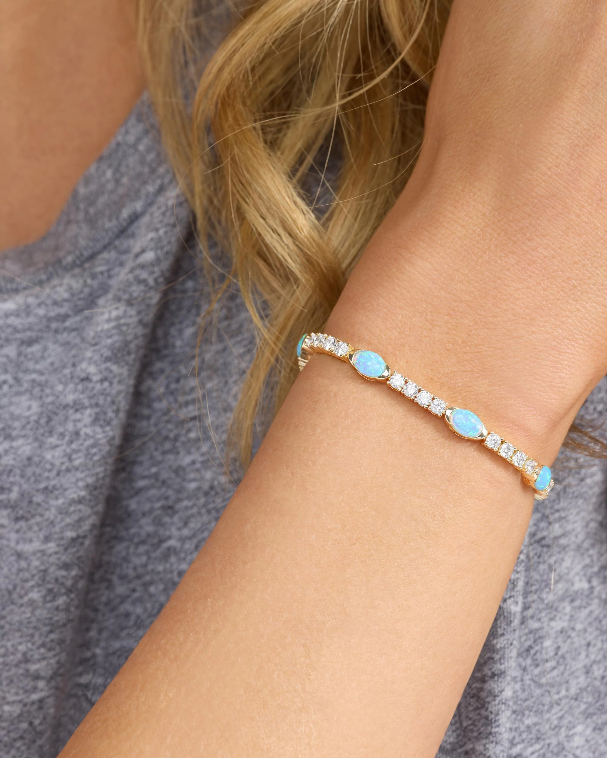 The Maven Tennis Bracelet 3mm - Gold|Blue Opal - Image 2
