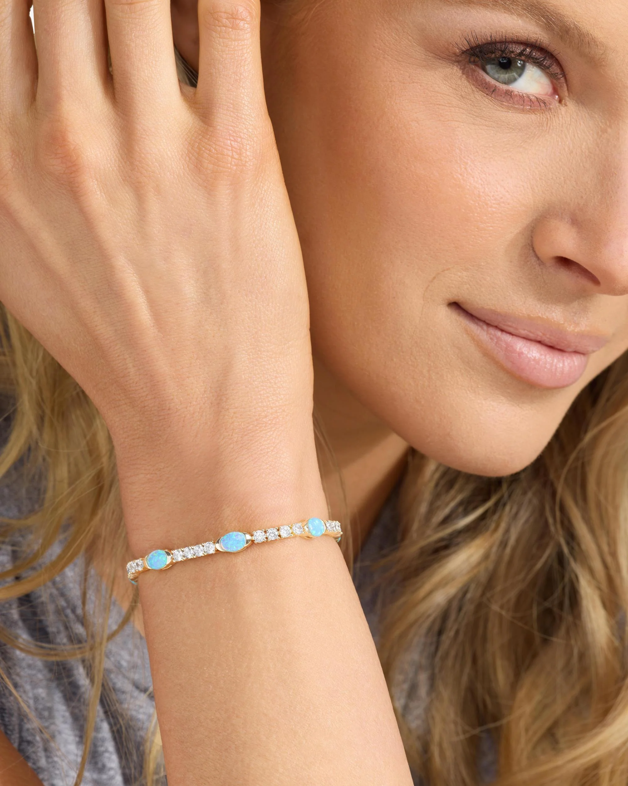 The Maven Tennis Bracelet 3mm - Gold|Blue Opal - Image 3