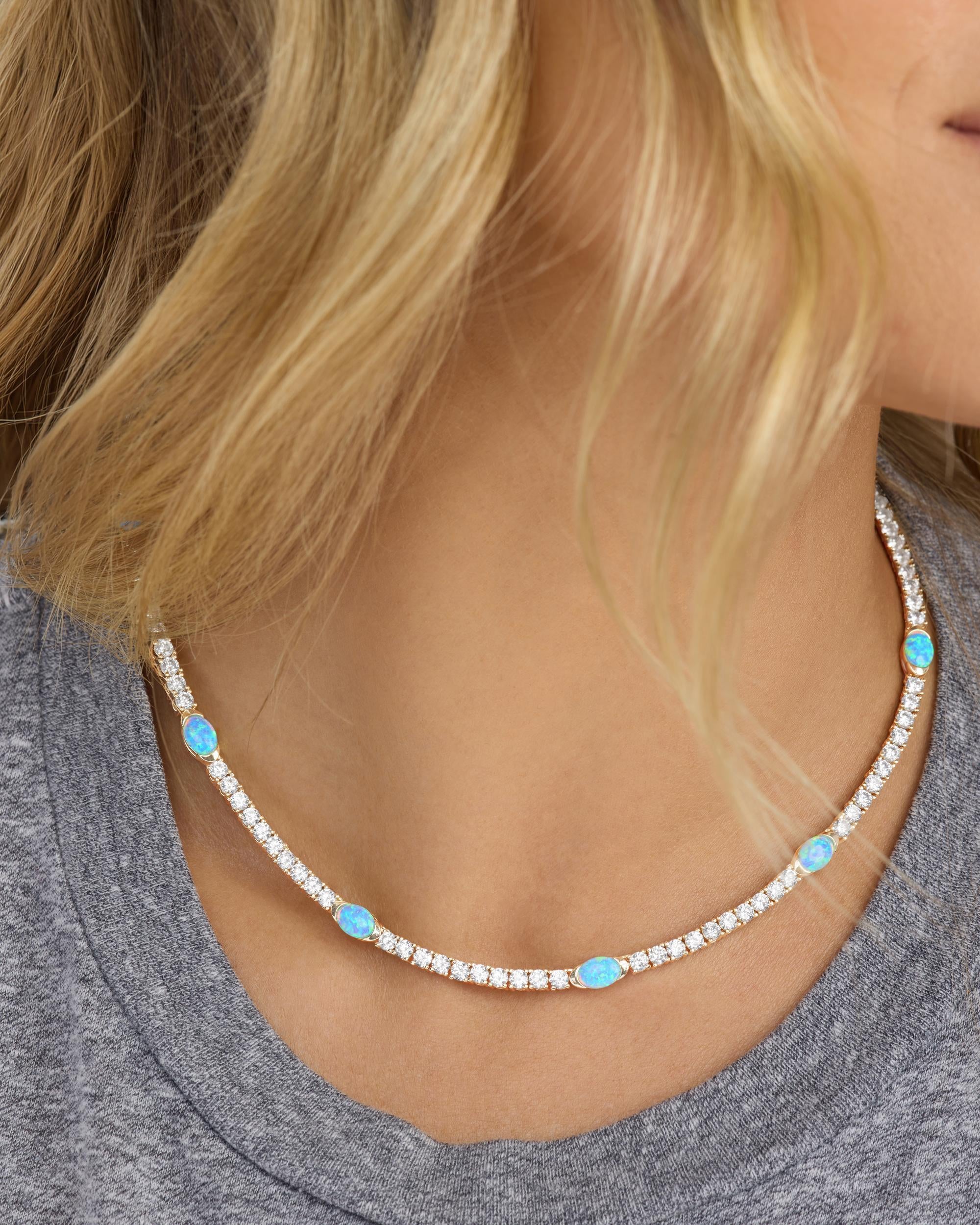The Maven Tennis Necklace 3mm - Gold|Blue Opal - Image 2