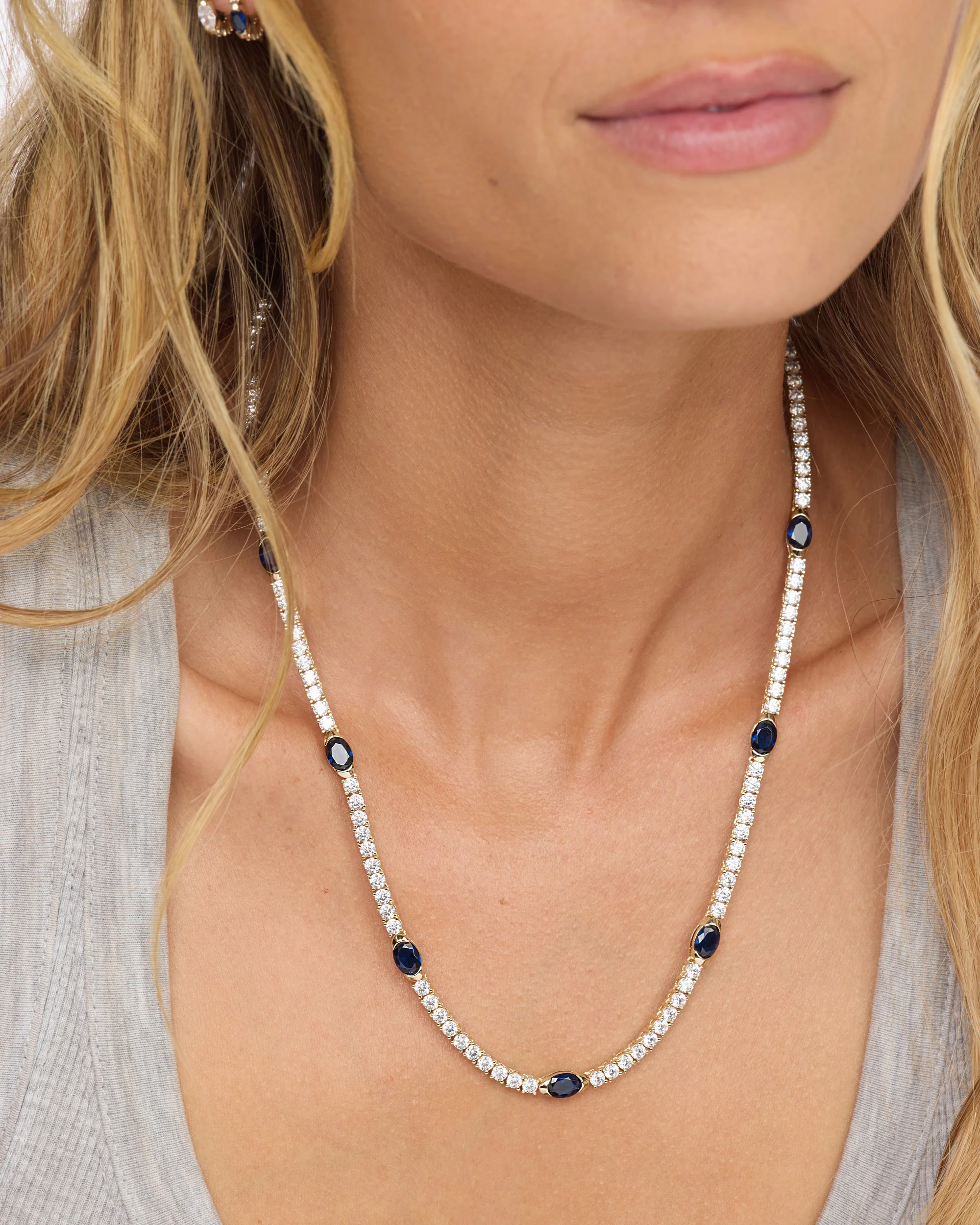 The Maven Tennis Necklace 3mm - Gold|Blue Sapphire - Image 6