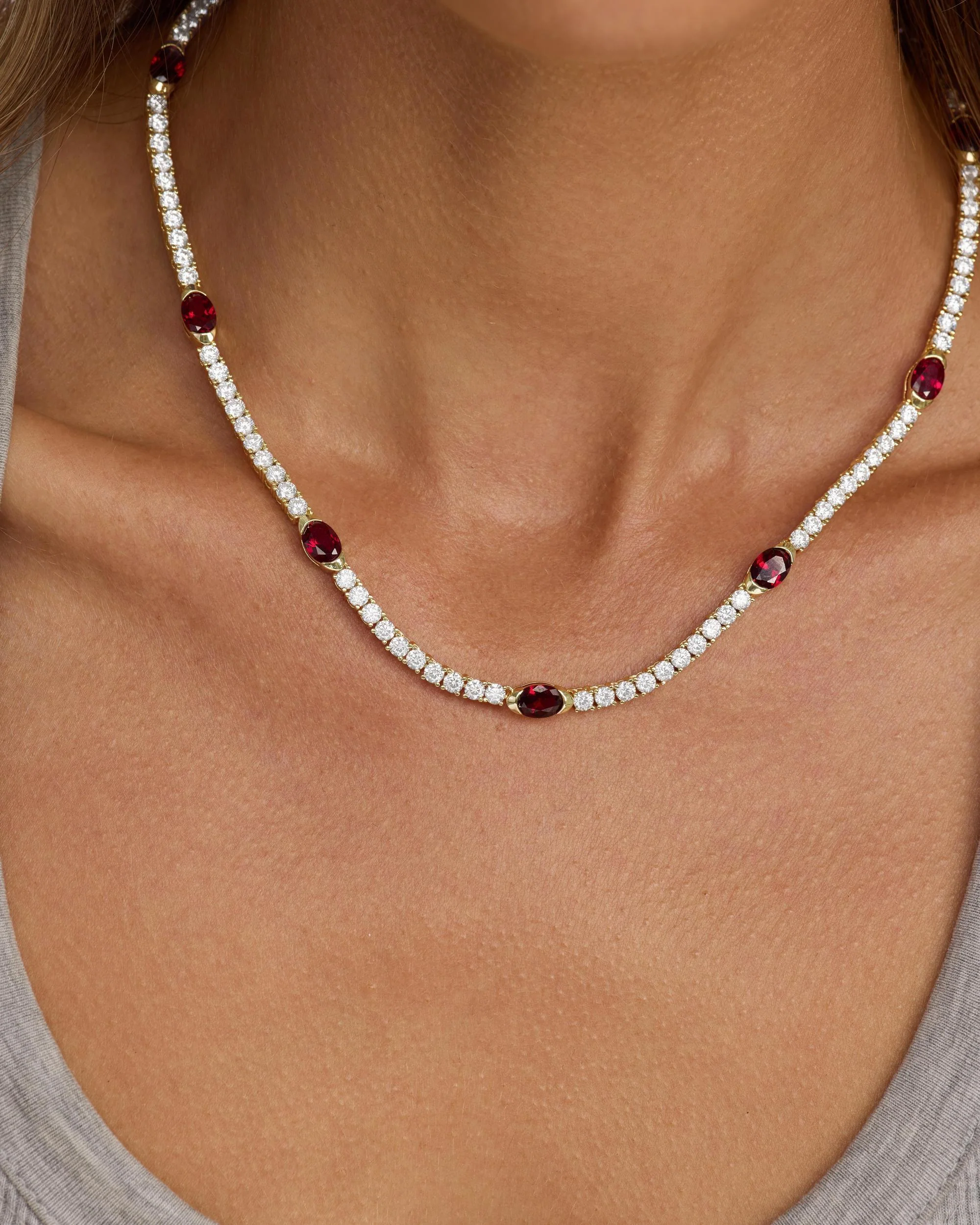 The Maven Tennis Necklace 3mm - Gold|Ruby - Image 2
