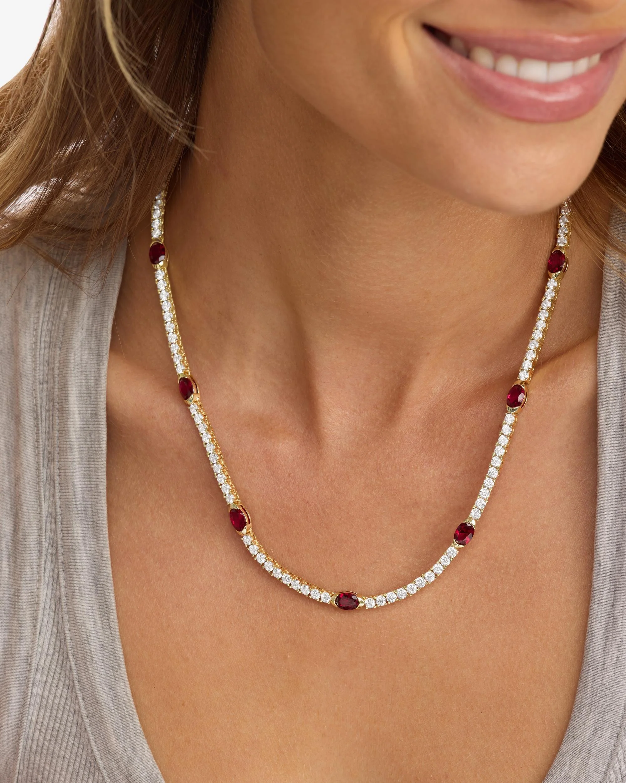 The Maven Tennis Necklace 3mm - Gold|Ruby - Image 3