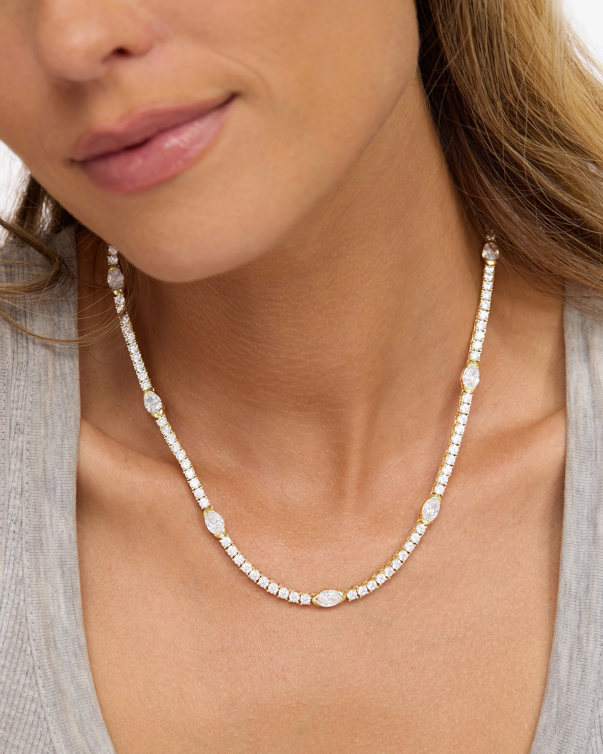 The Maven Tennis Necklace 3mm - Gold|White Diamondettes - Image 2