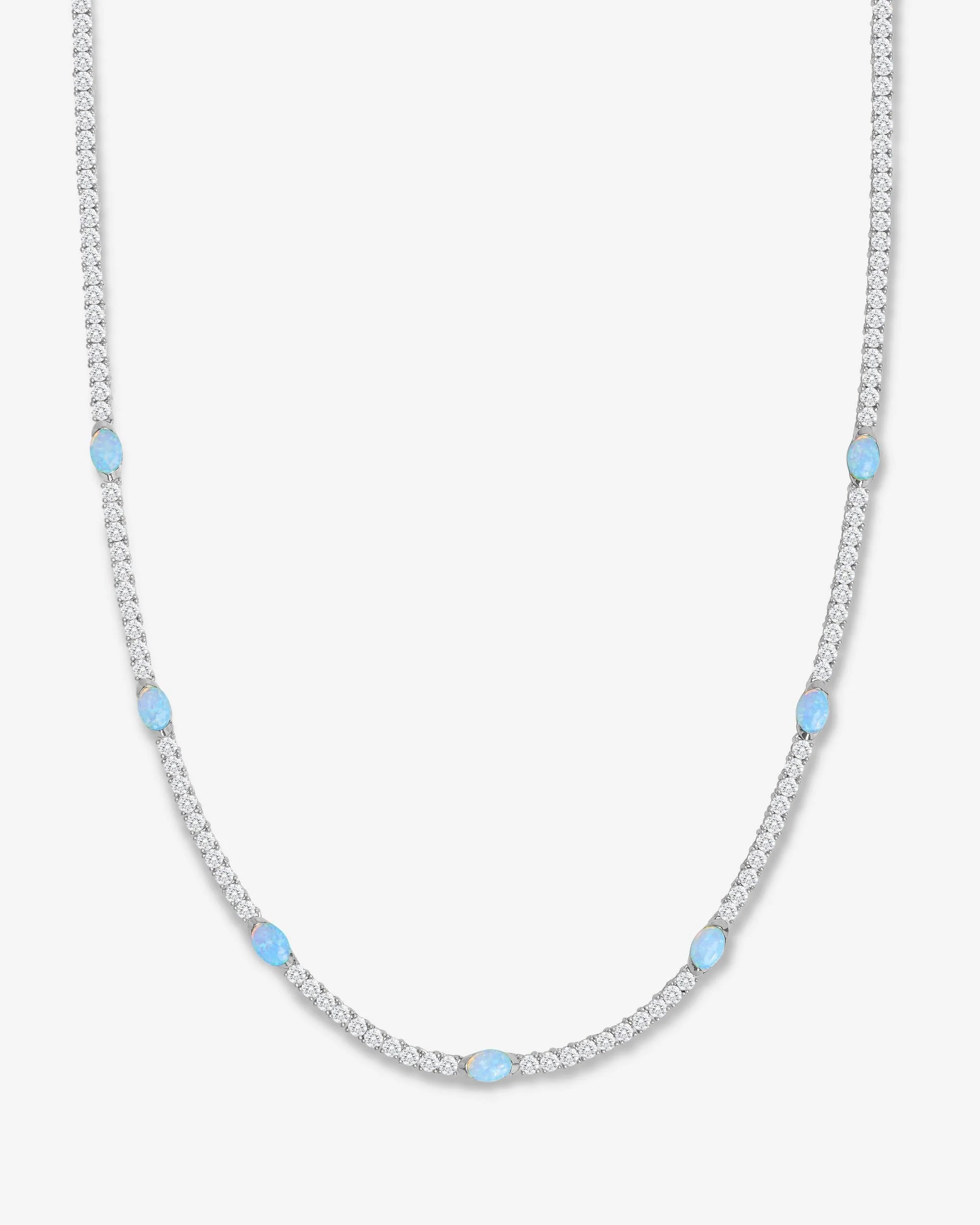 The Maven Tennis Necklace 3mm - Silver|Blue Opal