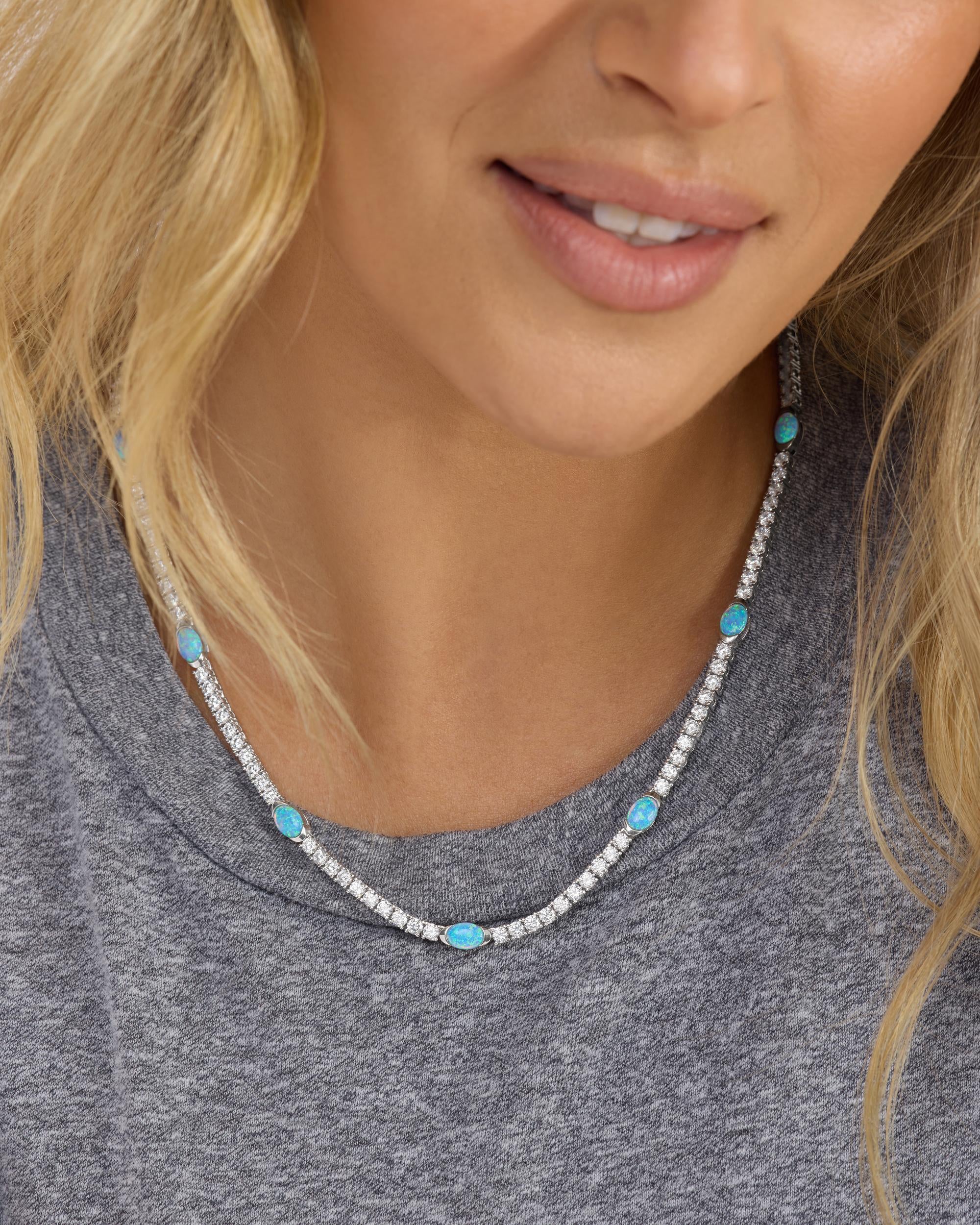 The Maven Tennis Necklace 3mm - Silver|Blue Opal - Image 6