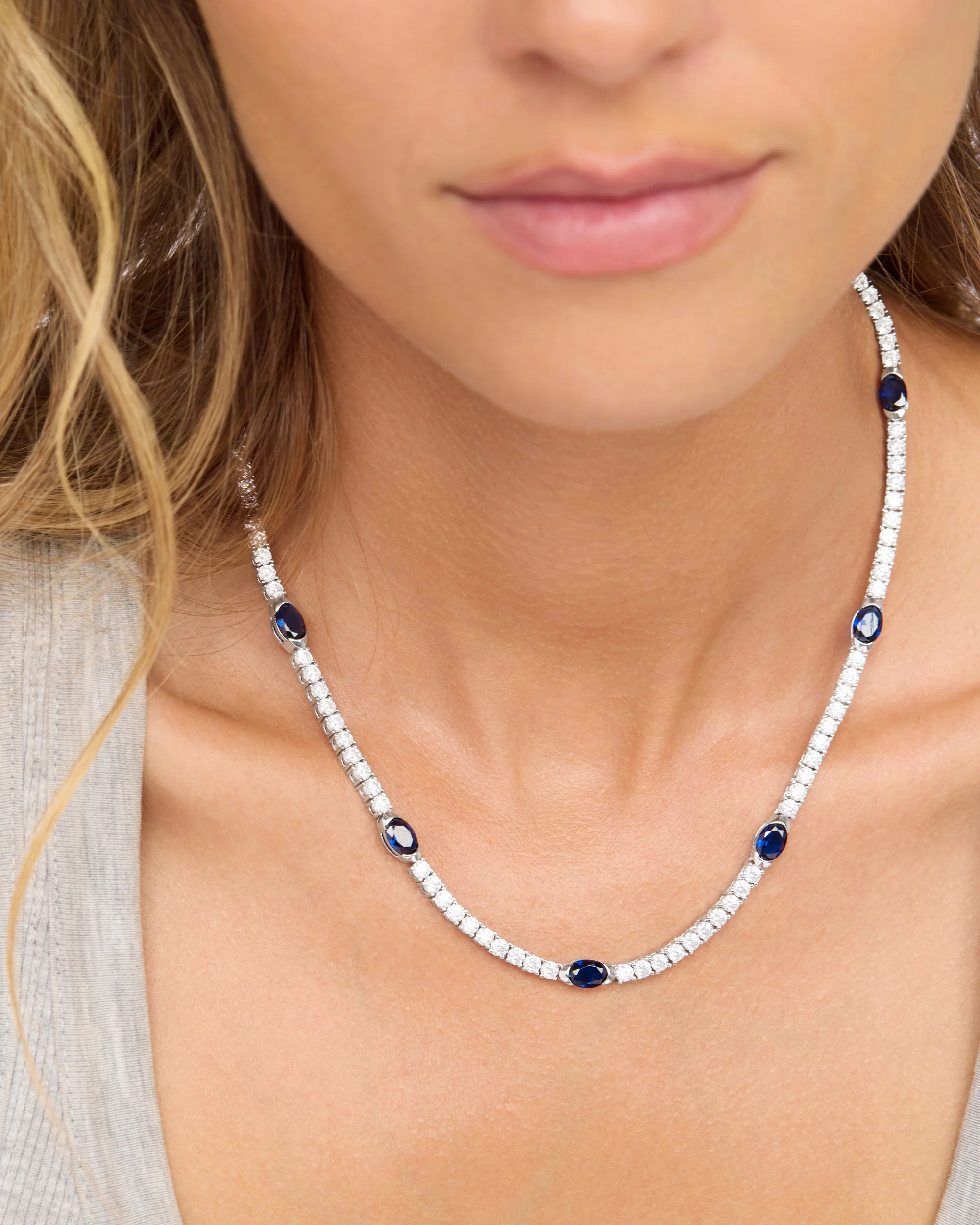 The Maven Tennis Necklace 3mm - Silver|Blue Sapphire - Image 2
