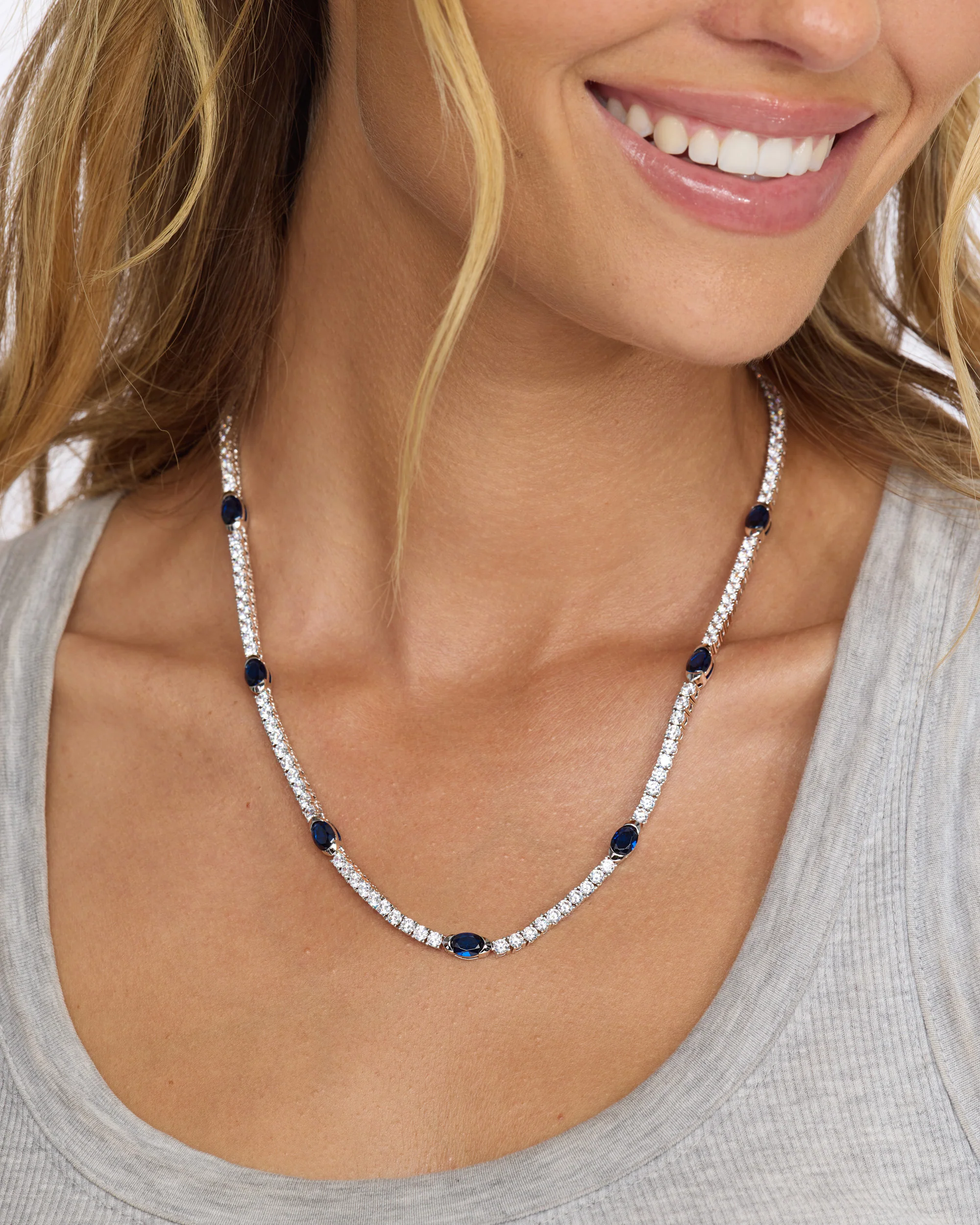 The Maven Tennis Necklace 3mm - Silver|Blue Sapphire - Image 3