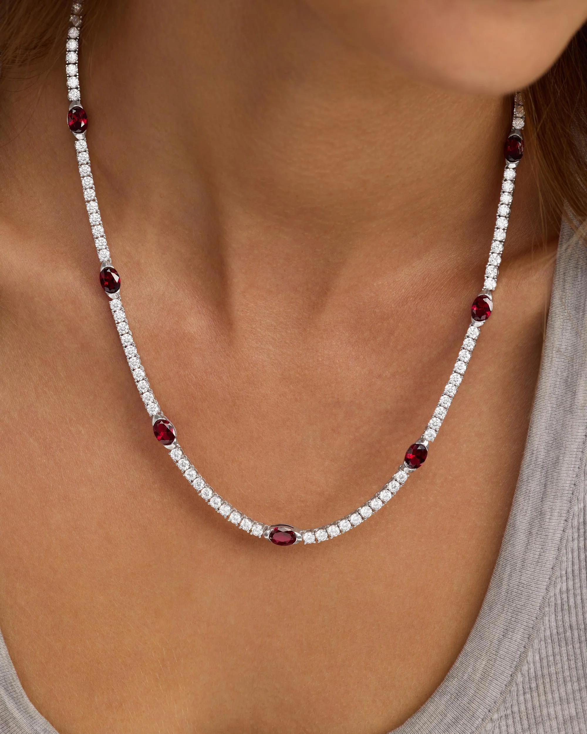 The Maven Tennis Necklace 3mm - Silver|Ruby - Image 3